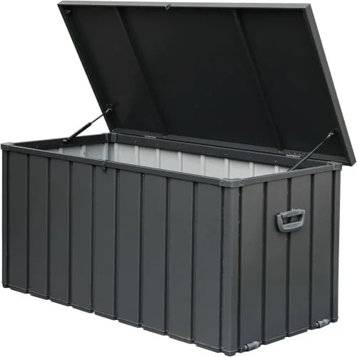 Arnahaishe 150 Gallon Large Deck Box, Outdoor Waterproof Storage Bin Patio Furniture Organization Container with Lockable Lid for Garden Yard Poolside, Dark Gray