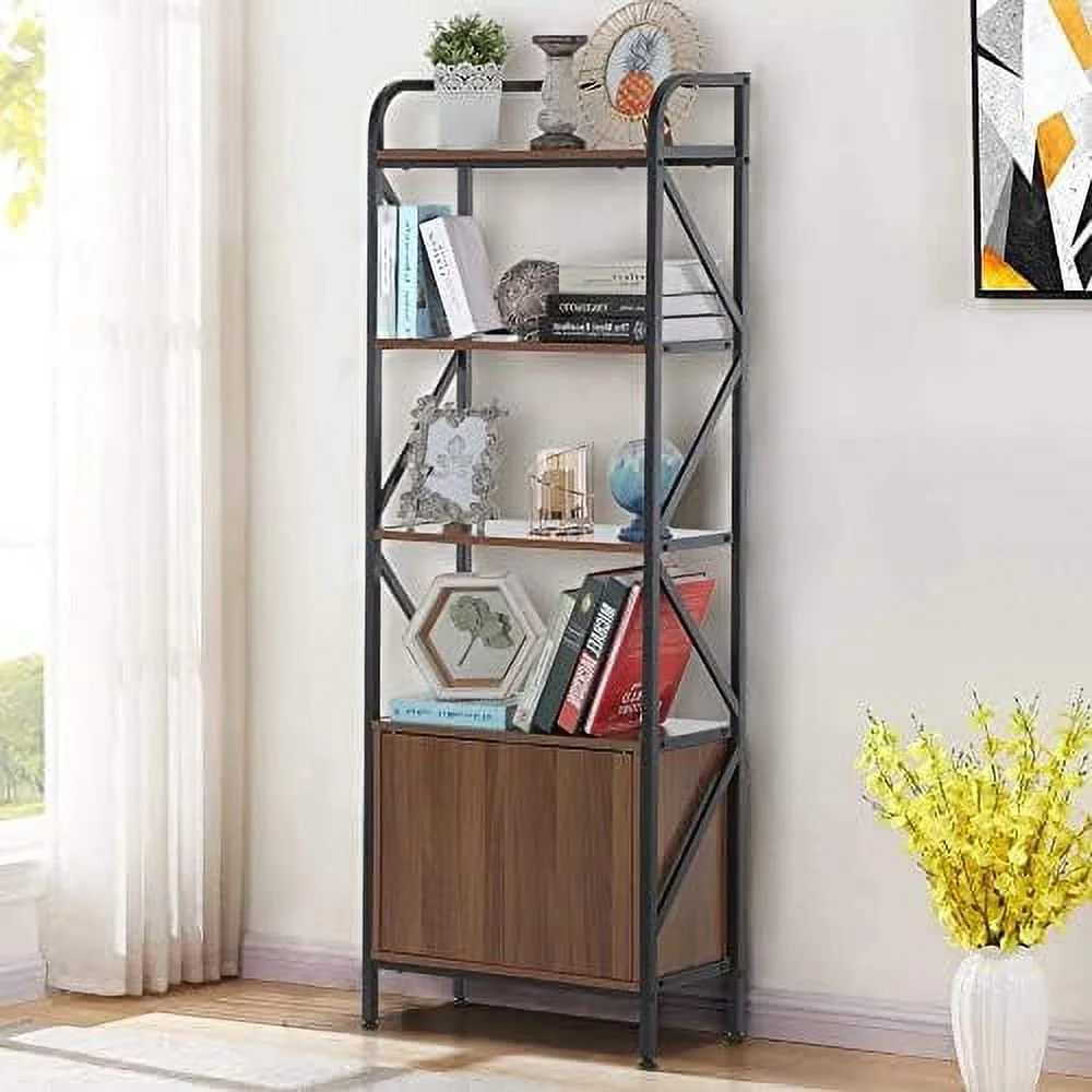 TQJKLFDY 4 Tier Bookshelf  47" Free Standing Bookcase  Modern Metal Frame Book  for Living Room Home Office  Rustic Brown