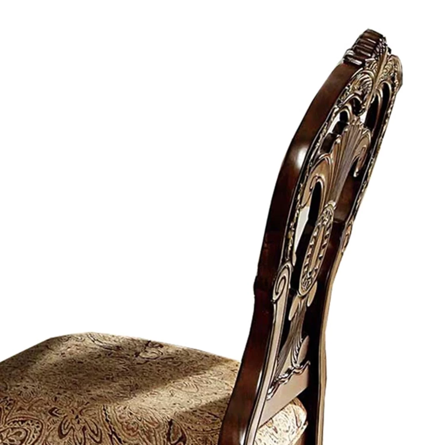 Benzara Wood Fabric Arm Chair With Deep Engraved Design, Brown & Beige (Set of 2)
