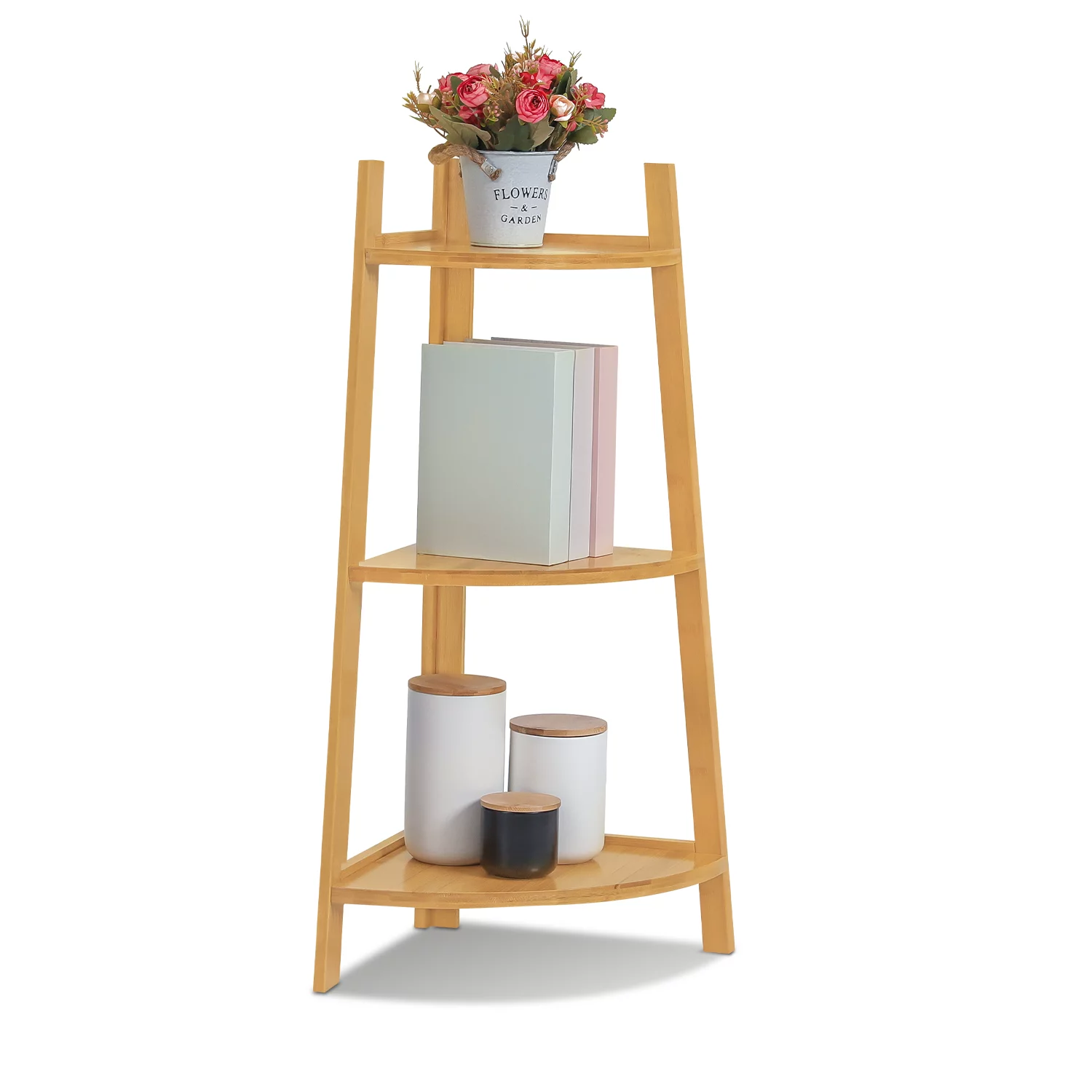 Magshion Bamboo 3 Tiers Stable Plant Stand, Corner Flower Organizer Rack, Natural, for Garden