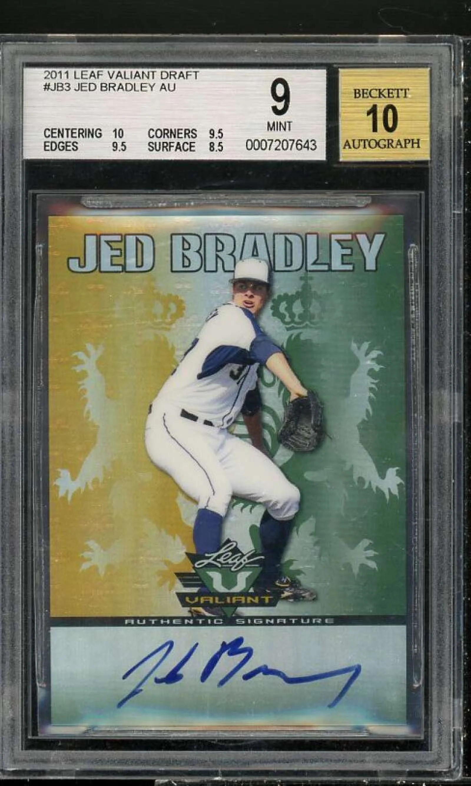 Jed Bradley Rookie Card 2011 Leaf Valiant Draft Auto #B3 BGS 9 (10 9.5 9.5 8.5)