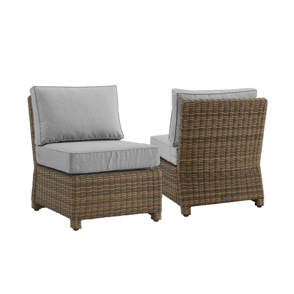 Crosley Furniture Bradenton Armless Patio Chair in Gray and Brown (Set of 2)