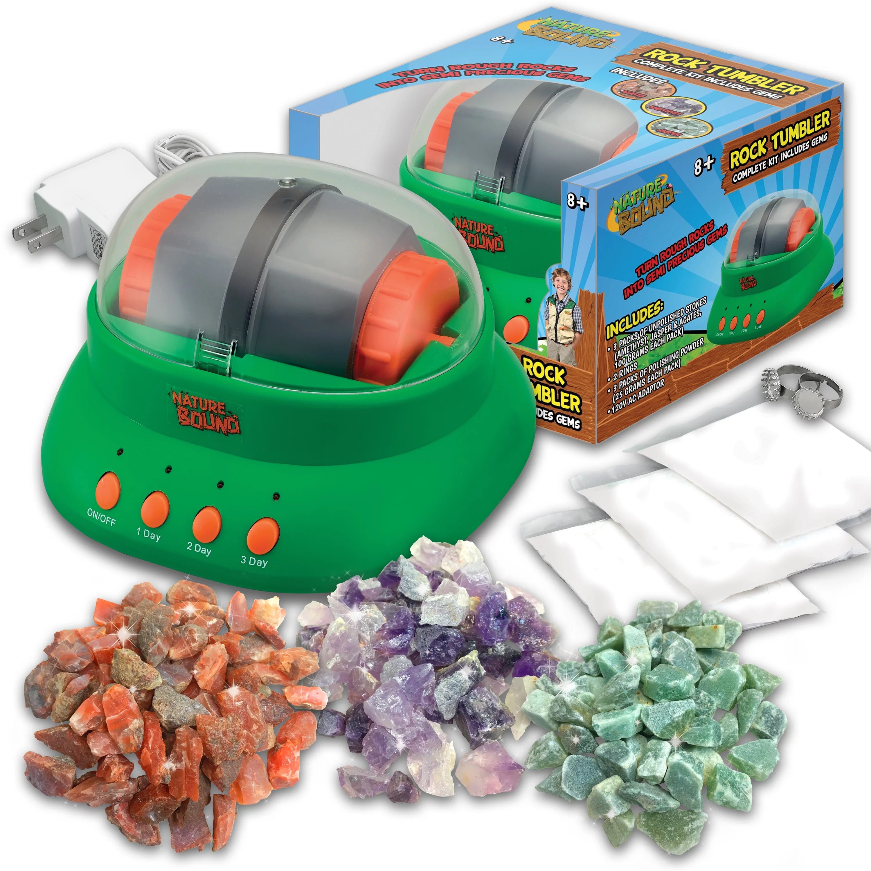 Nature Bound Fast Rock Tumbler Kit – Includes Rough Gemstones & Grit