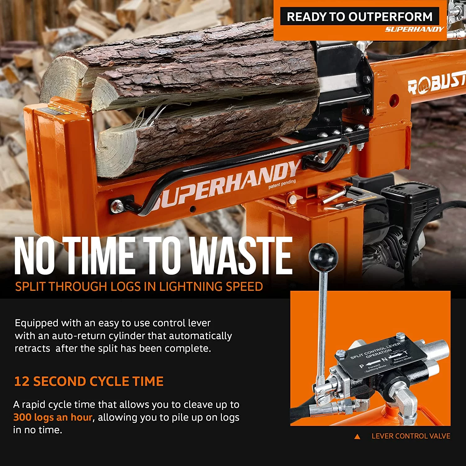 SuperHandy Gas-Powered Log Splitter - 7HP 209CC 25 Ton Hydraulic System 16