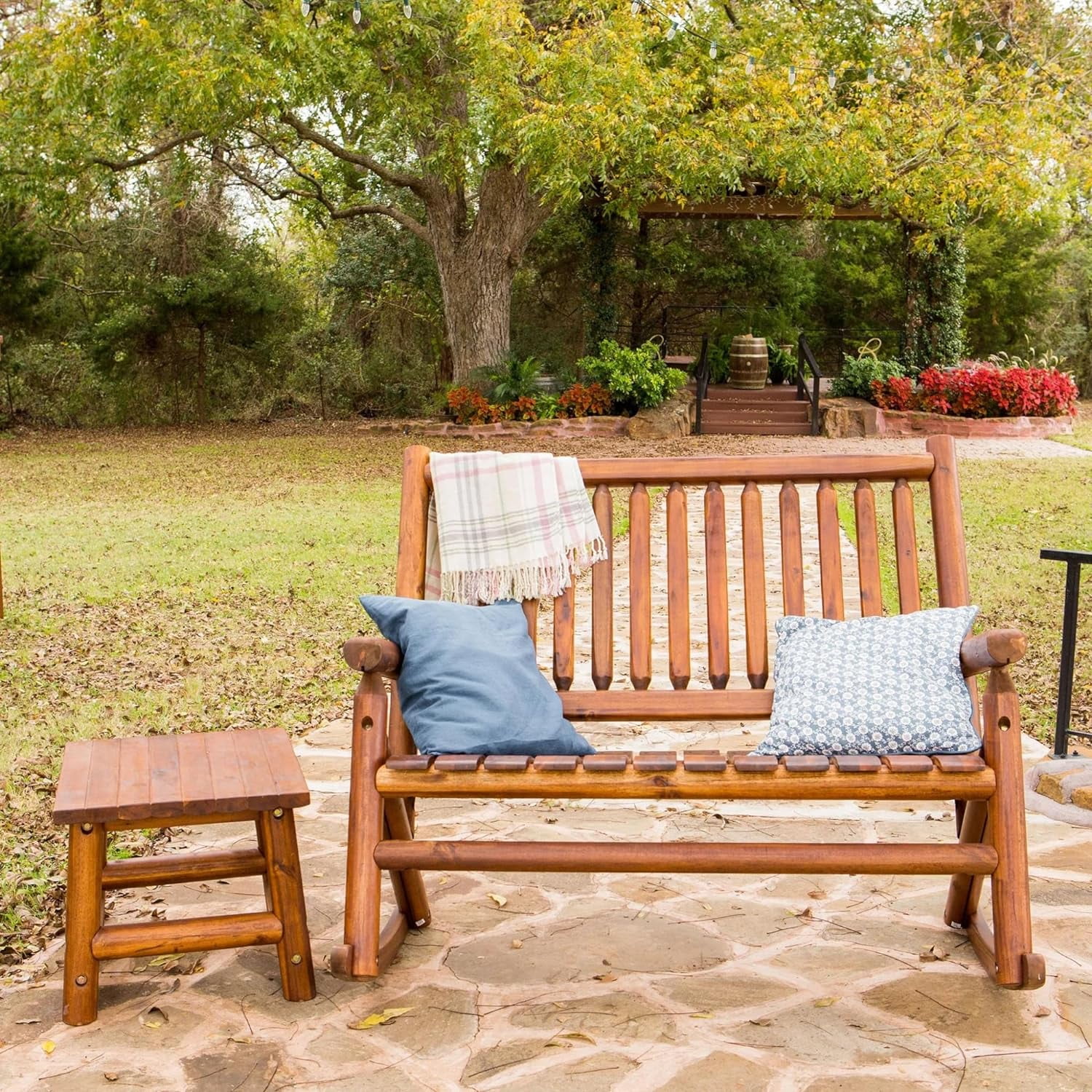 Amber Log Perch Handcrafted Hardwood Acacia Small Rectangular Accent Side End Table For Outdoor, Patio, And Garden, Brown