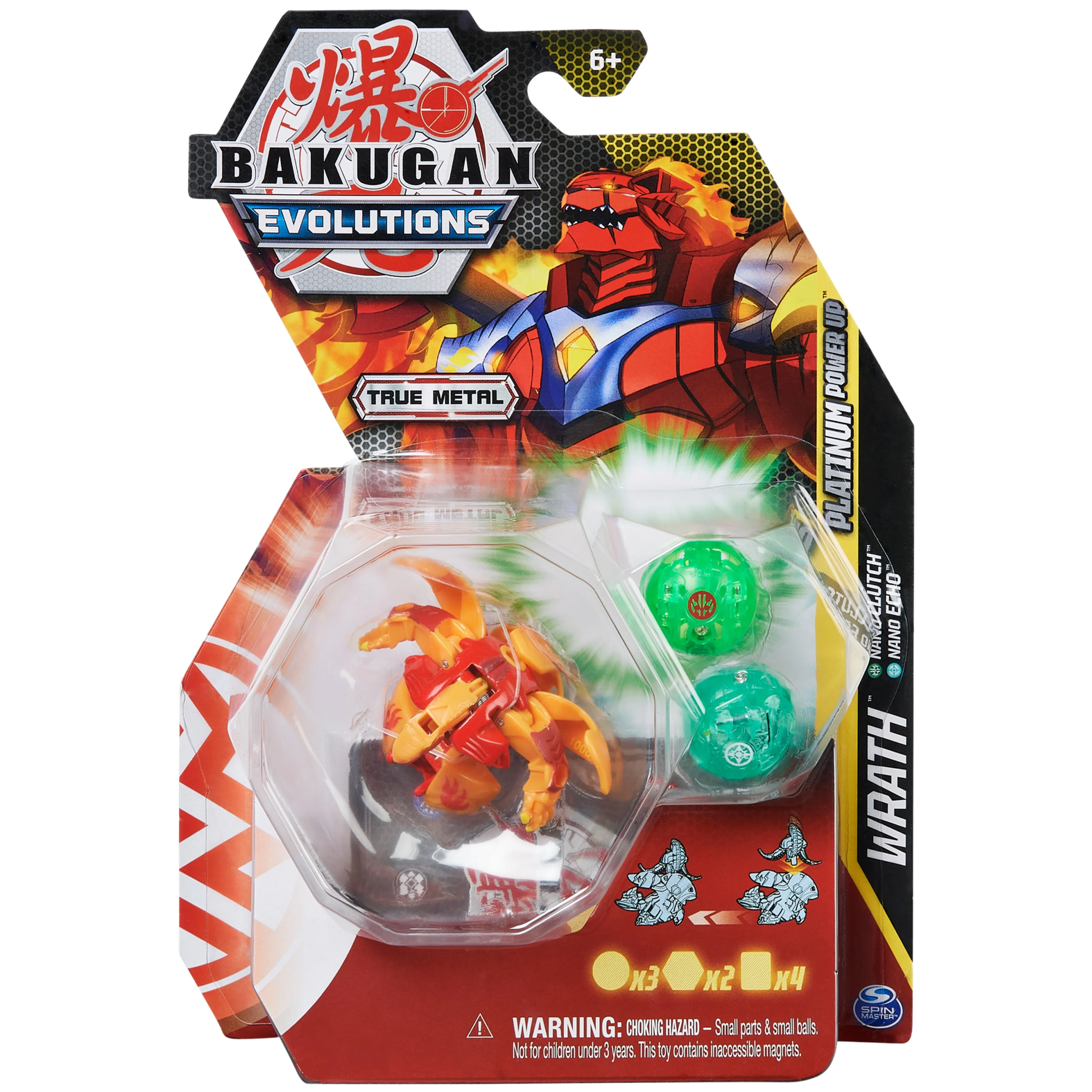 Bakugan Evolutions, Wrath with Nano Clutch and Echo Platinum Power Up Pack, True Metal Bakugan Action Figure, 2 Nanogan, 2 Bakucore, 2 Ability Cards, Kids Toys for Boys and Girls, Ages 6 and Up