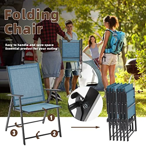 VICLLAX Outdoor Folding Patio Chairs with Arms, Portable Patio Dining Chairs Sling Back Chairs for Garden, Set of 2