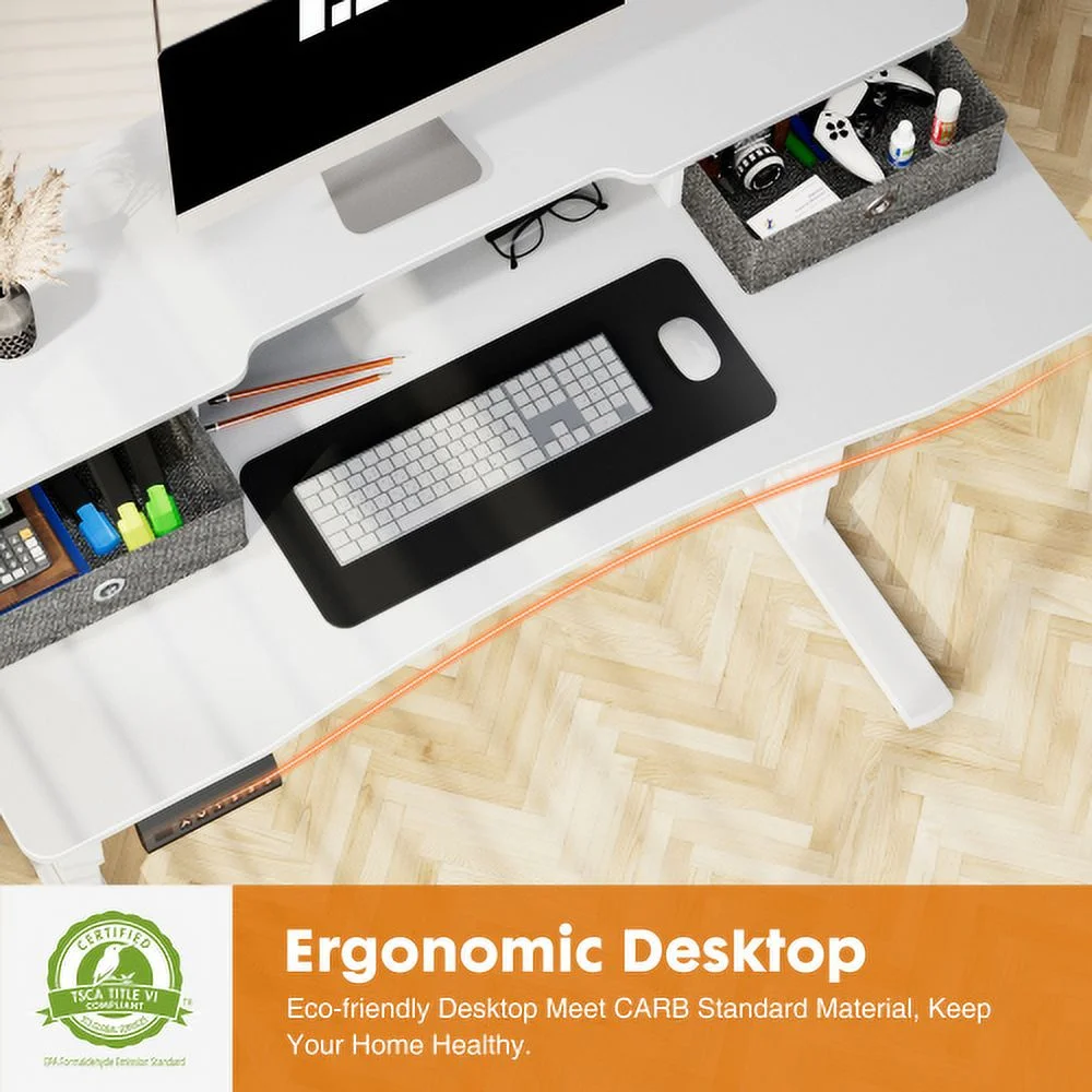 DremFaryoyo Home Office Height Adjustable Electric Standing Desk with   Double Drawer