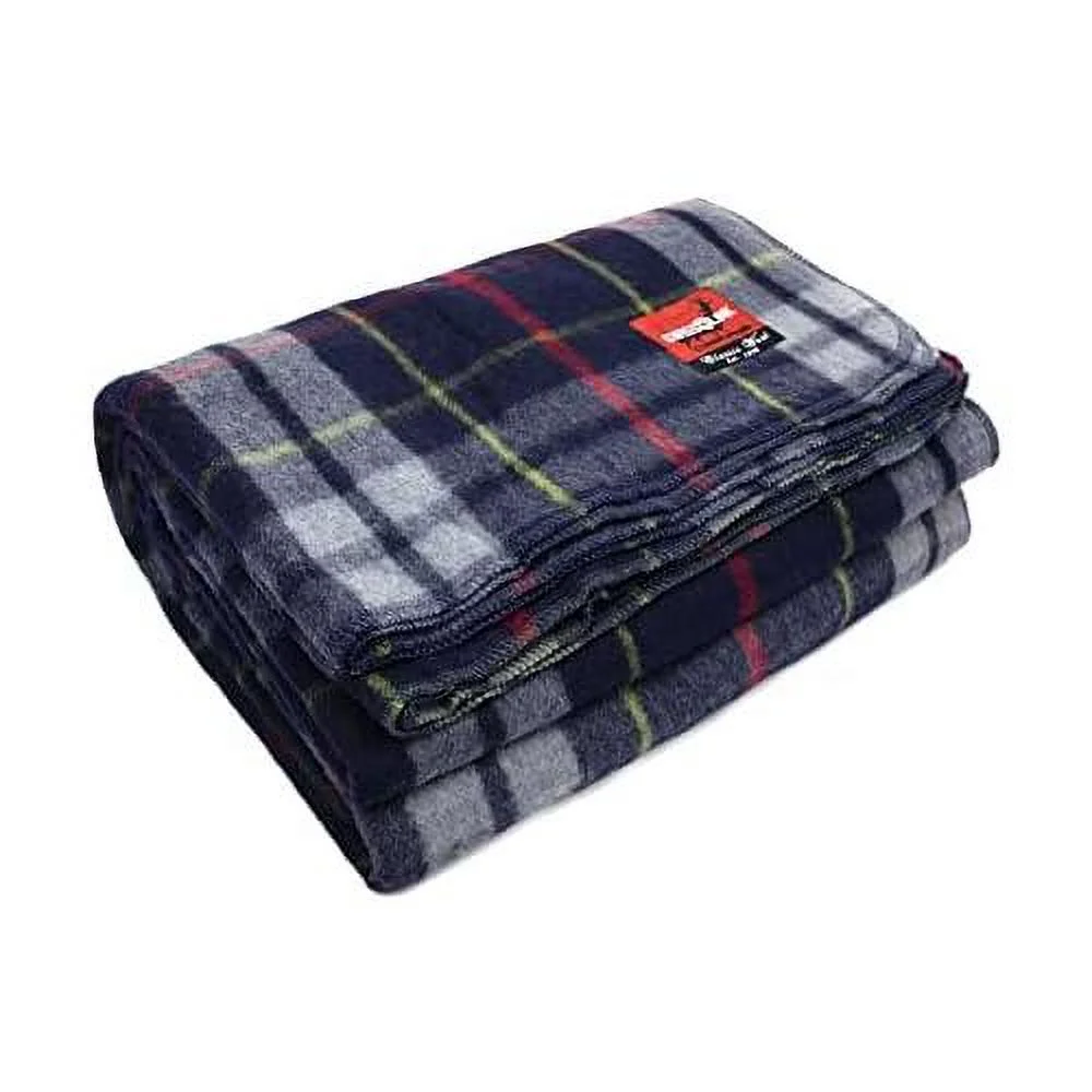 military surplus 90 x 62 inch insulating indoor outdoor stain, flame, and water resisting classic wool plaid washable blanket, blue gray