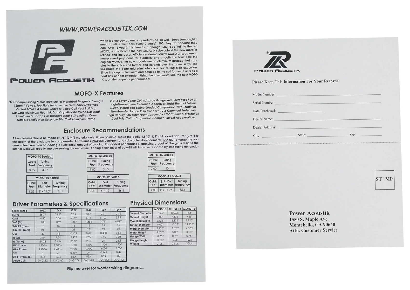 (2) Power Acoustik MOFO-124X 12