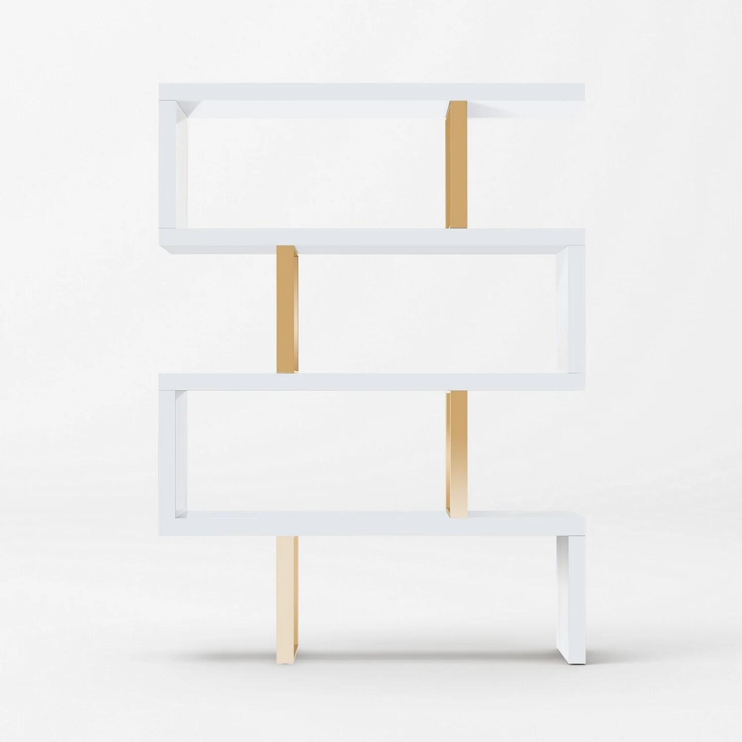 Benjara  67 in. Vertical Freestanding Divider & 4 Shelves Bookcase, White & Gold