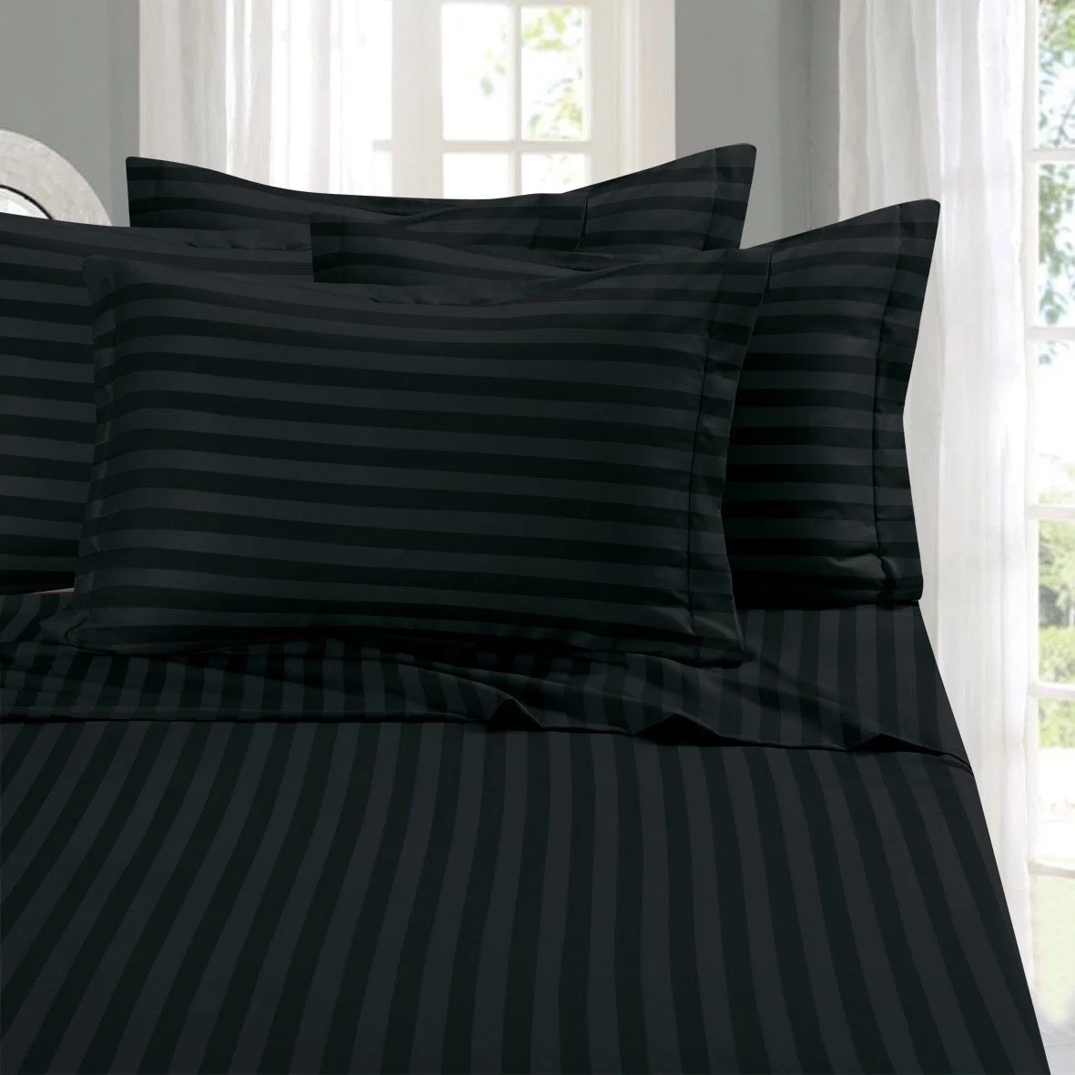 Wrinkle-Free 6-Piece STRIPE Sheet Set, King, Black