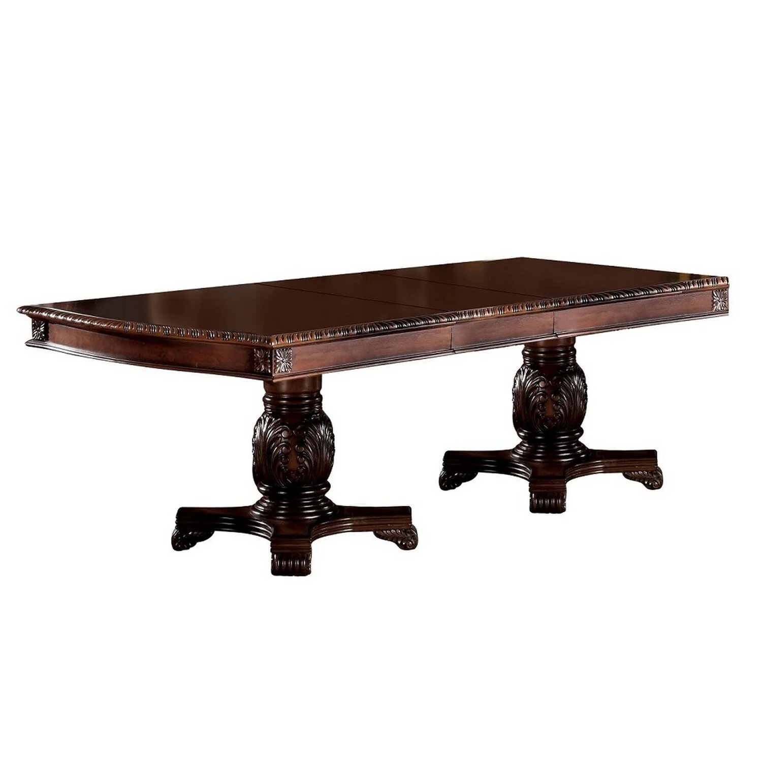 BenJara Loki Dining Table, 66-96 Inch Extendable, Brown Ornate Leaf Motifs and Trim