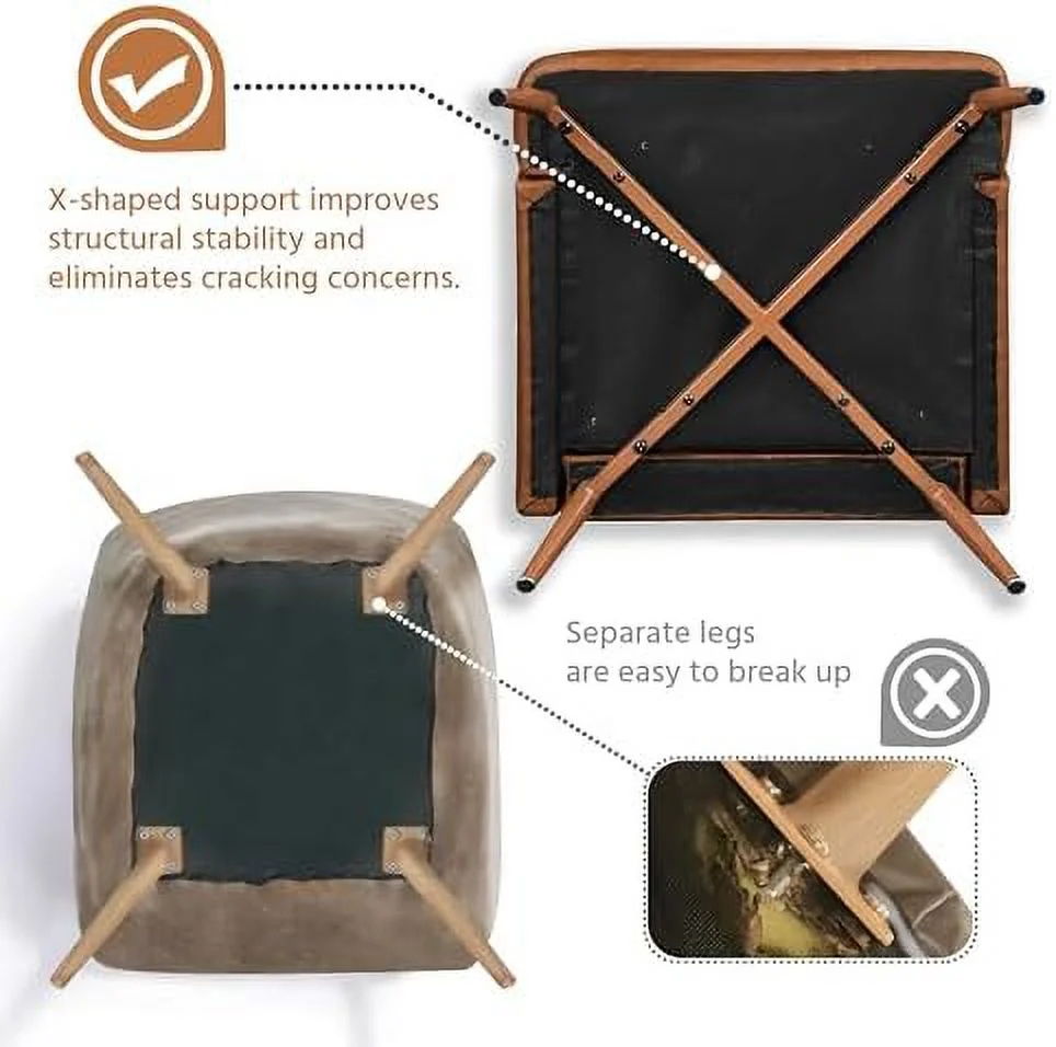 MQLIFEBOOM Accent Chair  Living Room Chair Mid Century PU Leather Armchair Lumbar Pillow  Comfy Upholstered Reading Chair Wood Leg Bedroom Brown 2PCS