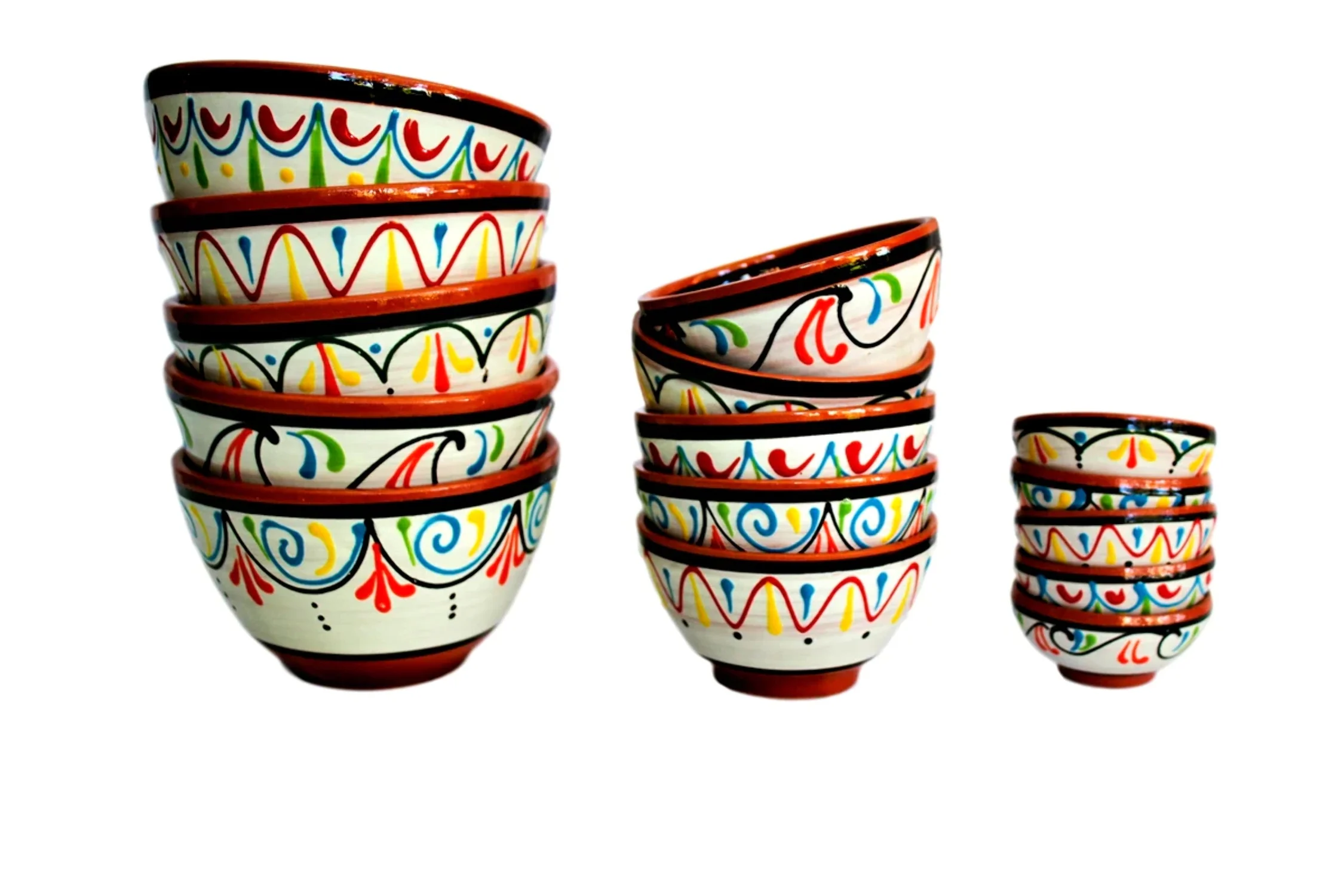 Terracotta White Breakfast Bowls, Set of 5 - Hand Painted From Spain
