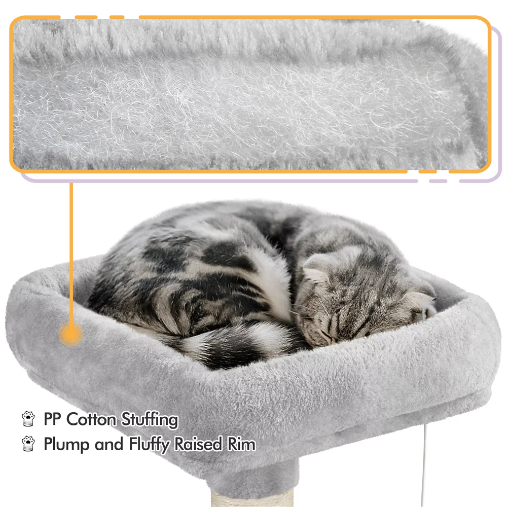 Topeakmart 60.5-in Multilevel Cat Tree Condo Scratching Posts with Hammock Top Perch, Light Gray
