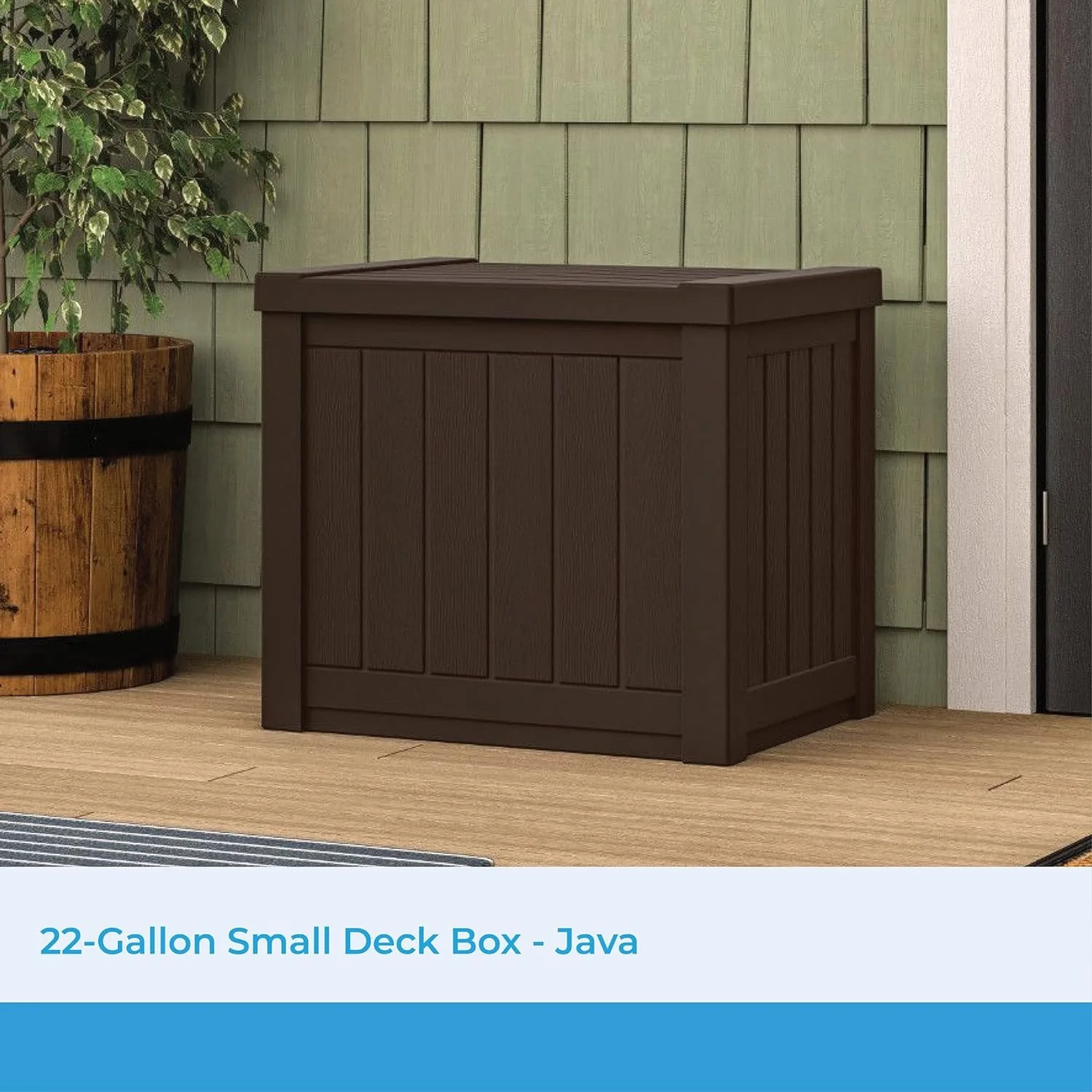 22-Gallon Small Deck Box - Lightweight Resin Outdoor Storage - Java Brown