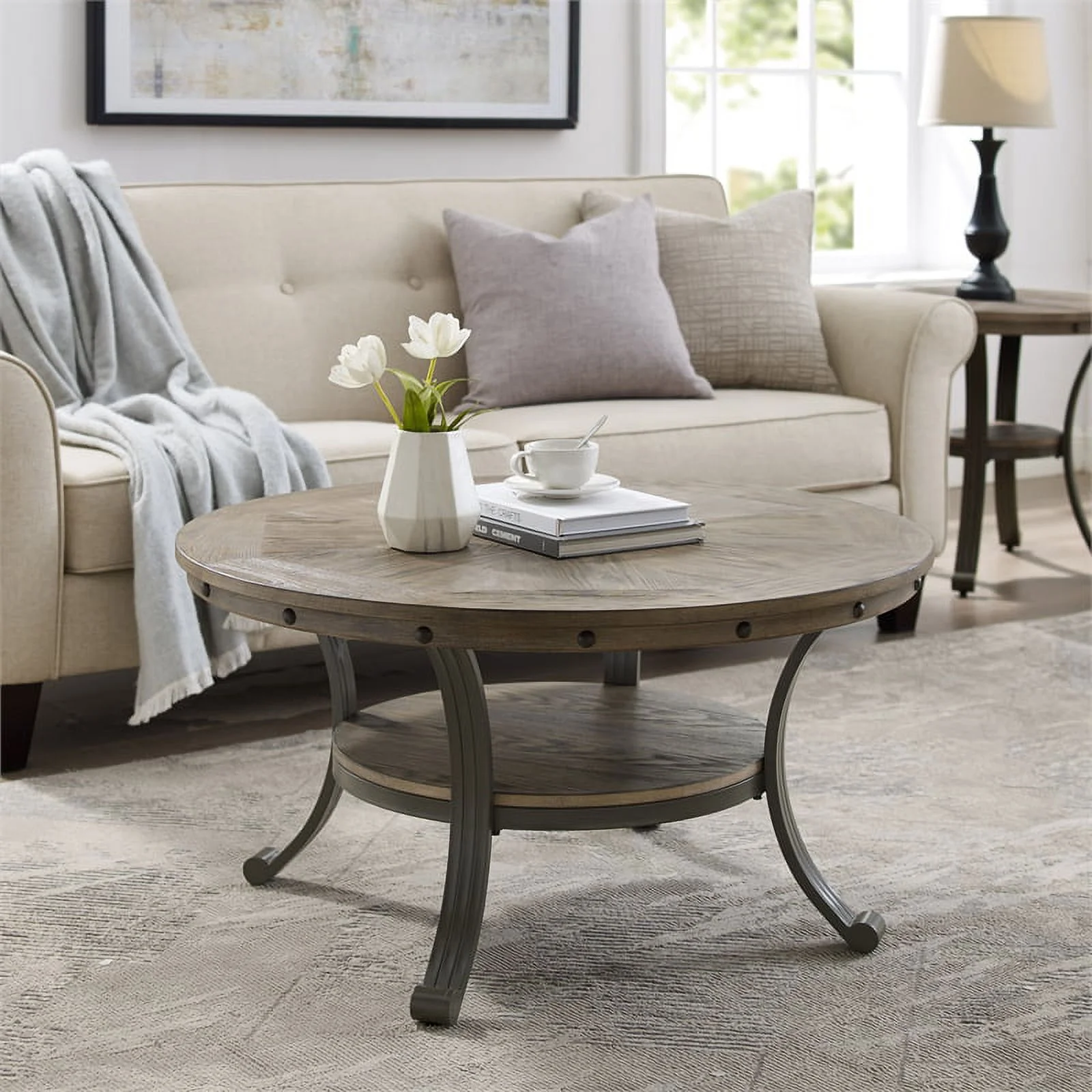 Home Square 3-Piece Set with Coffee Table and 2 Accent Tables in Pewter