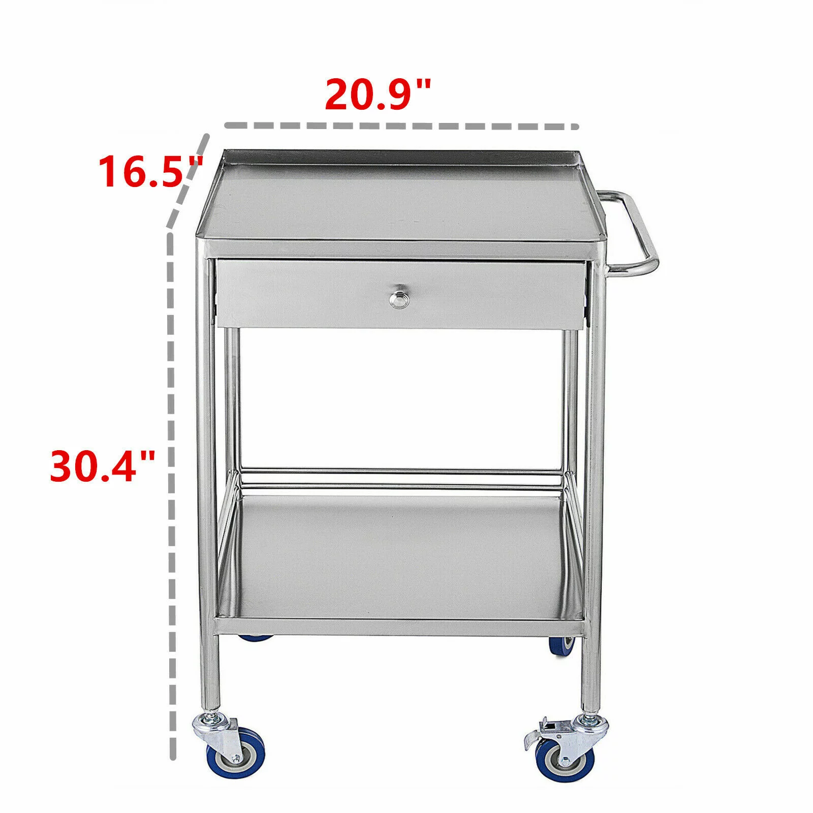 Lab Cart Mobile Trolley Serving Equipment 2 Tier Cart Storage Carts Stand Silver Medical Trolley Mobile Rolling Cart 2 tiers Stainless Steel Dental Lab Salon Stainless Steel Lab Cart Mobile Trolley