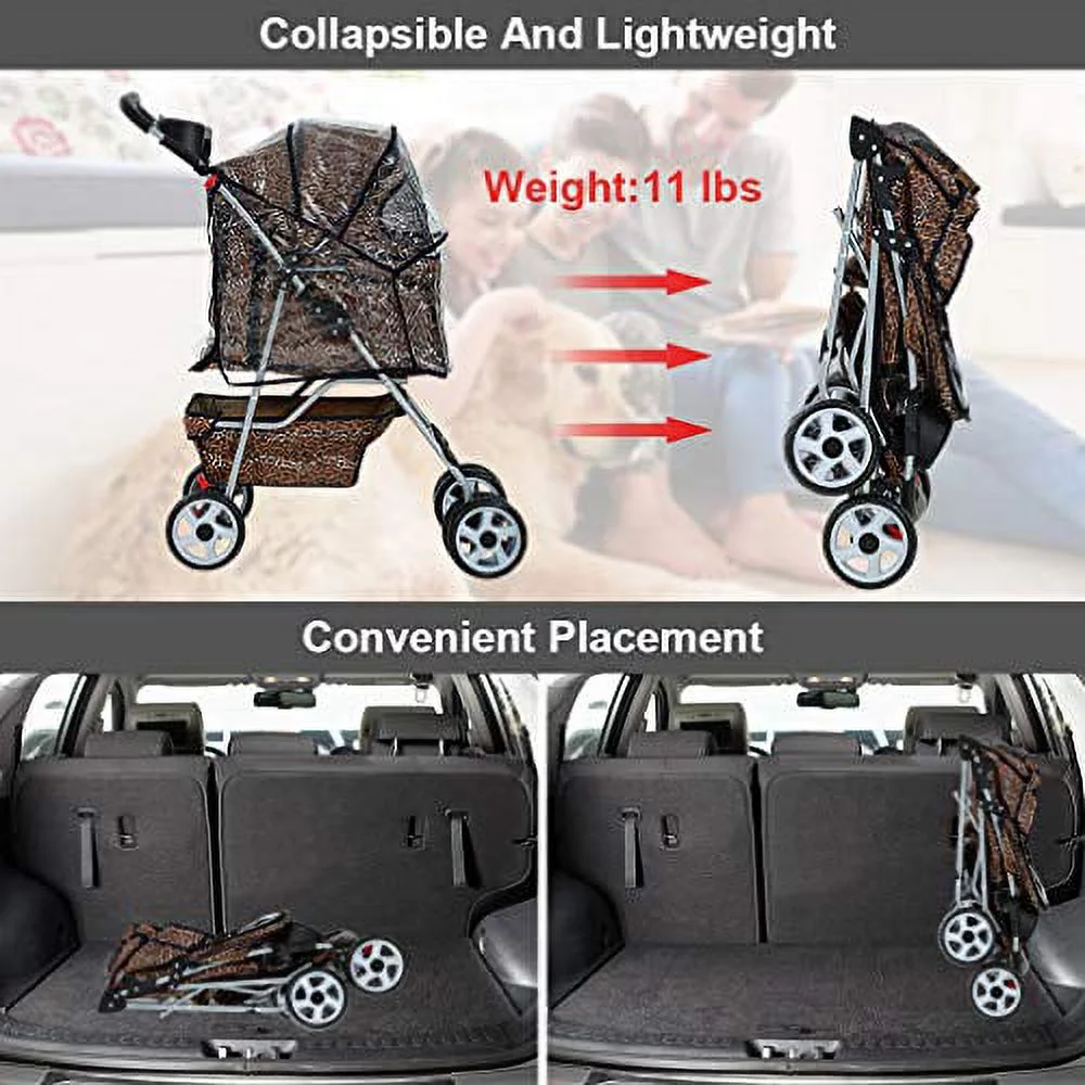 Leopard Print Dog Stroller with RainCover