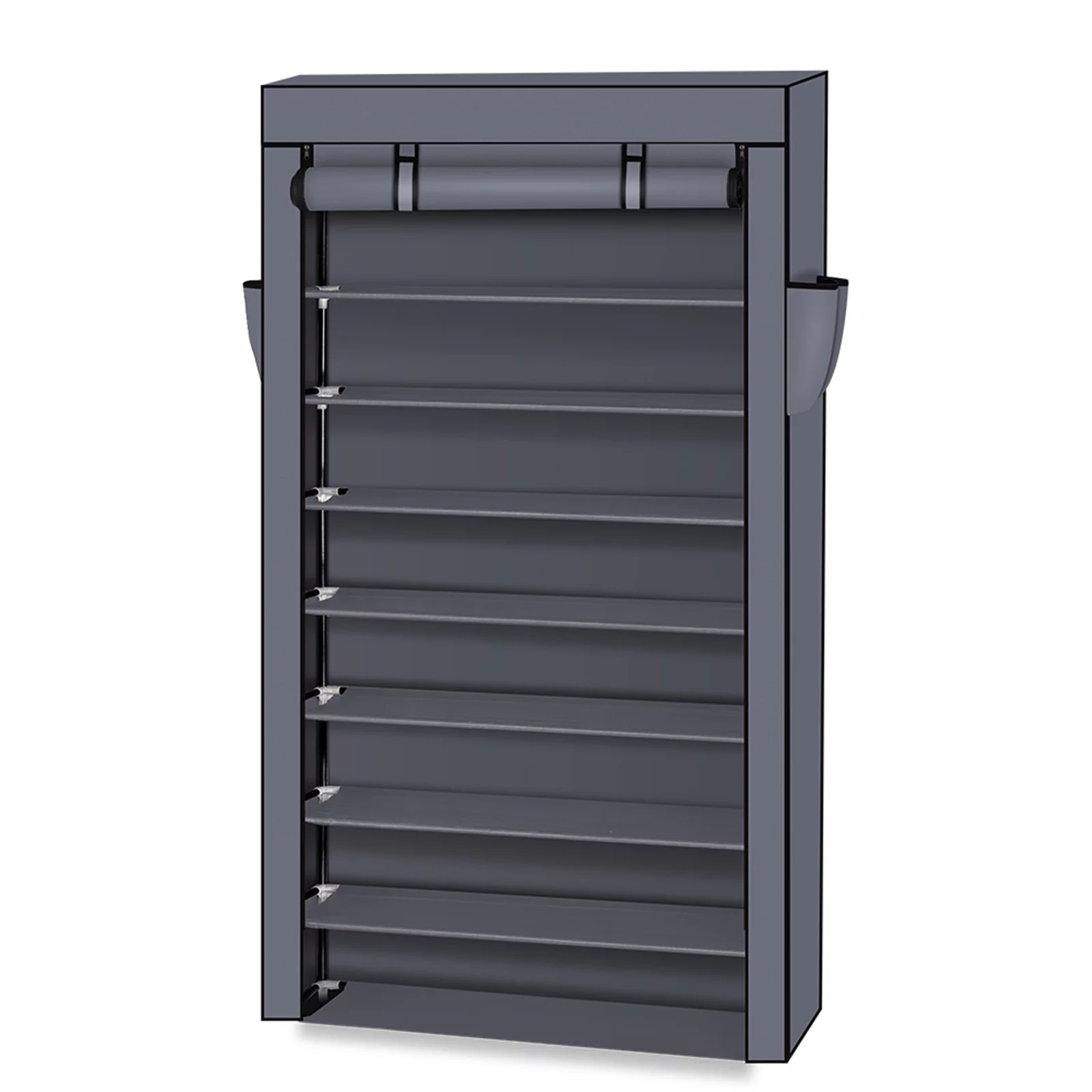 10-Tier Shoe Rack with Dustproof Cover, Closet Shoe Storage Organizer Cabinet - Gray, Space-saving, Dustproof, Portable - Ideal for Shoe Lovers and Small Spaces.