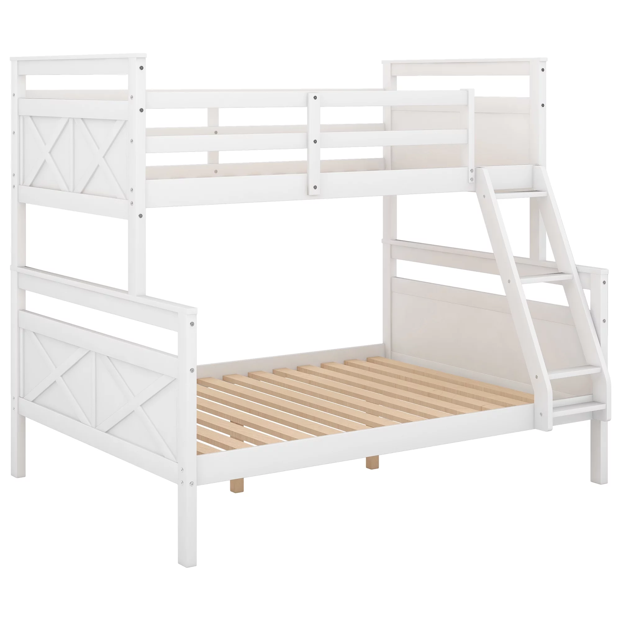 Nestfair White Twin over Full Bunk Bed with Ladder