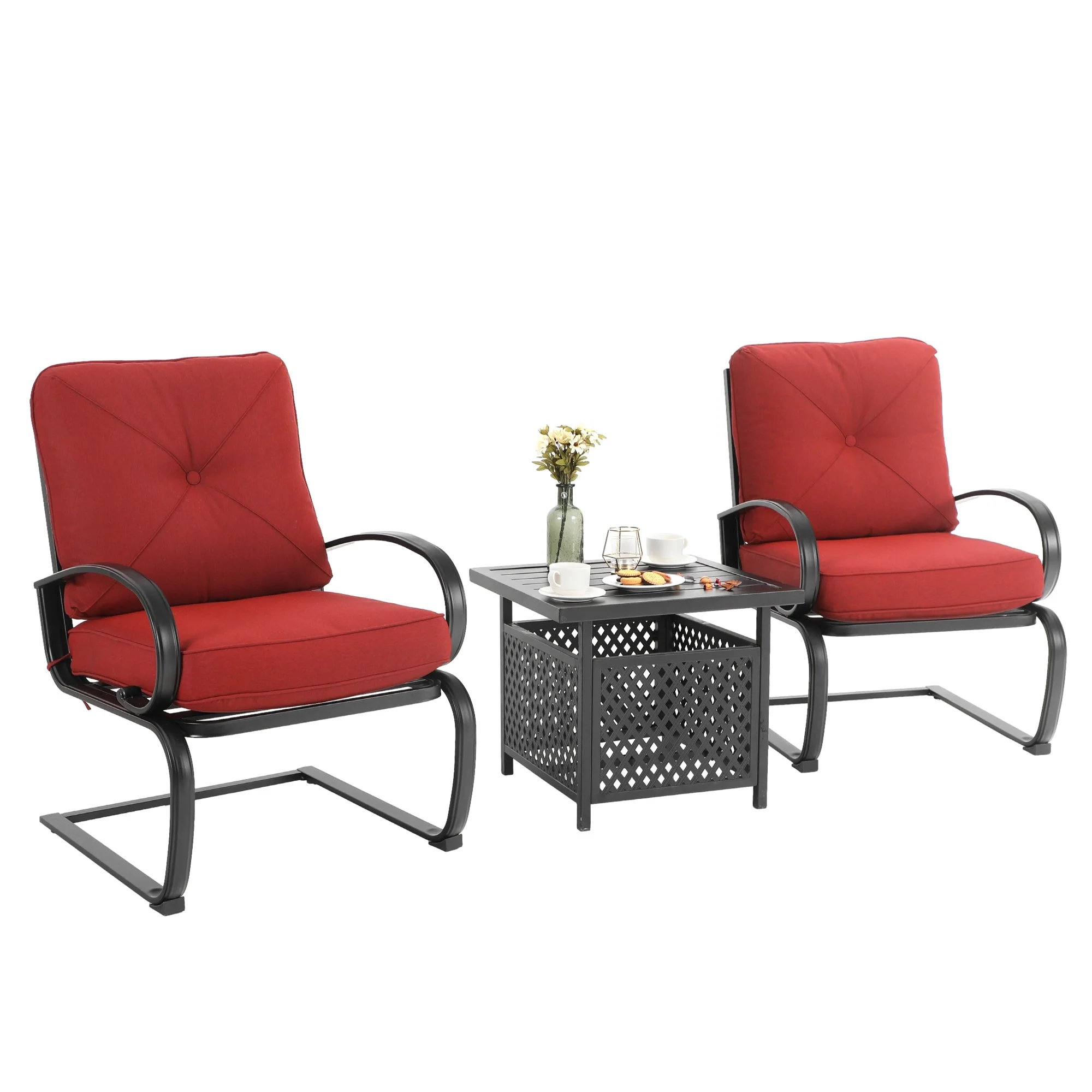 Sophia&William 3-Piece Outdoor Bistro Set Patio C-Spring Chairs and Side Square Table Set,Red