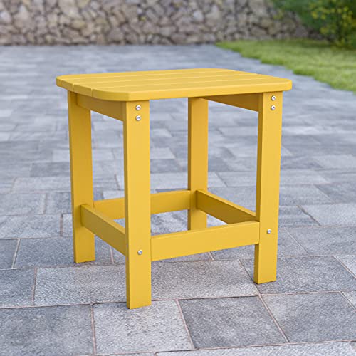 BizChair All-Weather Poly Resin Wood Adirondack Side Table in Yellow