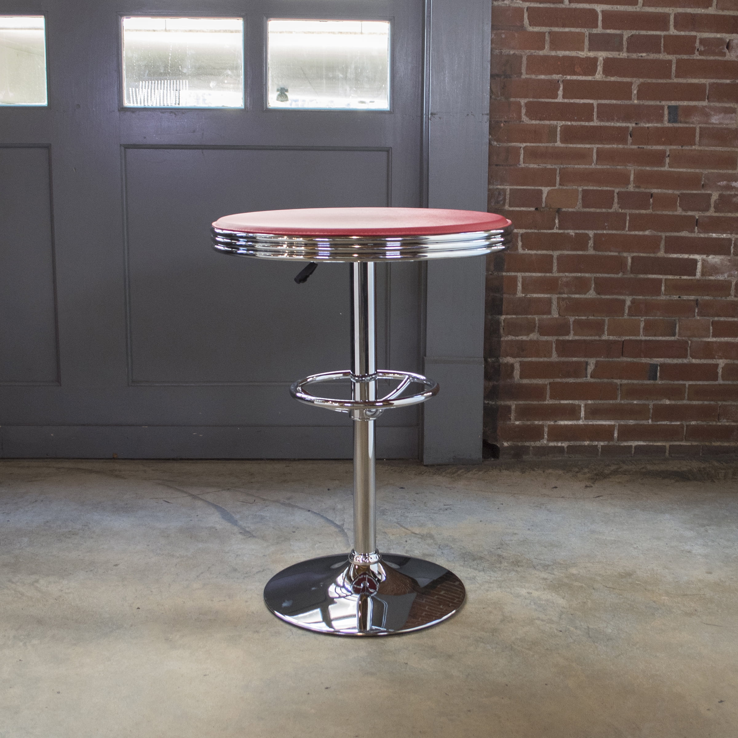 AmeriHome Adjustable Red Vinyl Finish Top Retro Soda Shop Round Table