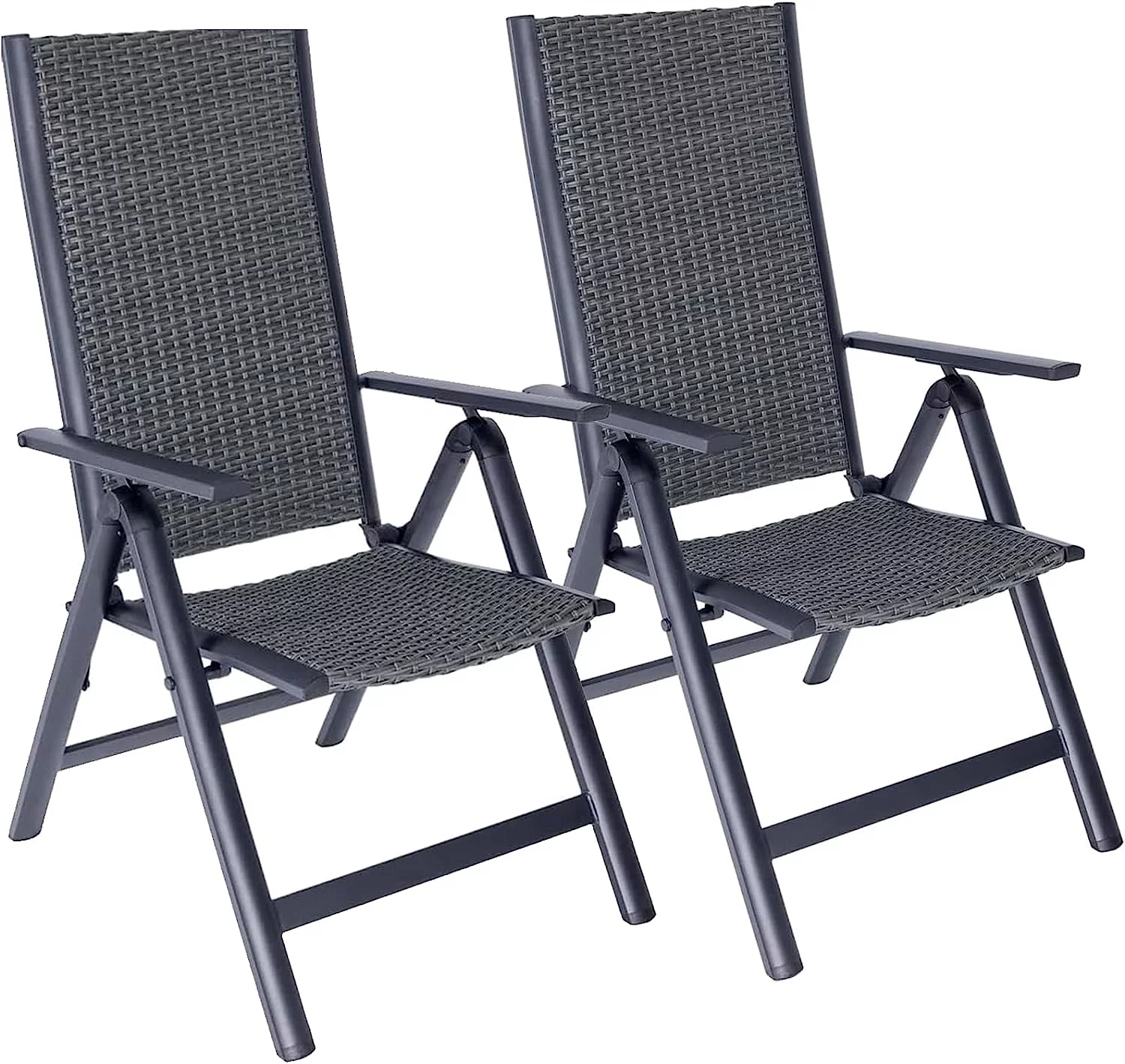 Patio Folding ChairSling Chairs Aluminum Frame Portable Dining Chair with Adjustable Backrest for Outdoor, Camping,Porch,Balcony, Set of 2 Gray