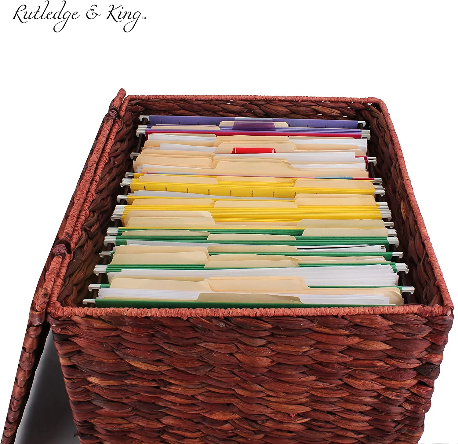 U-SHARE Seagrass Rolling File Cabinet - Home Filing Cabinet - Hanging File Organizer - Home and Office Wicker File Cabinet - Water Hyacinth Storage Basket for File Storage (Russet Brown)