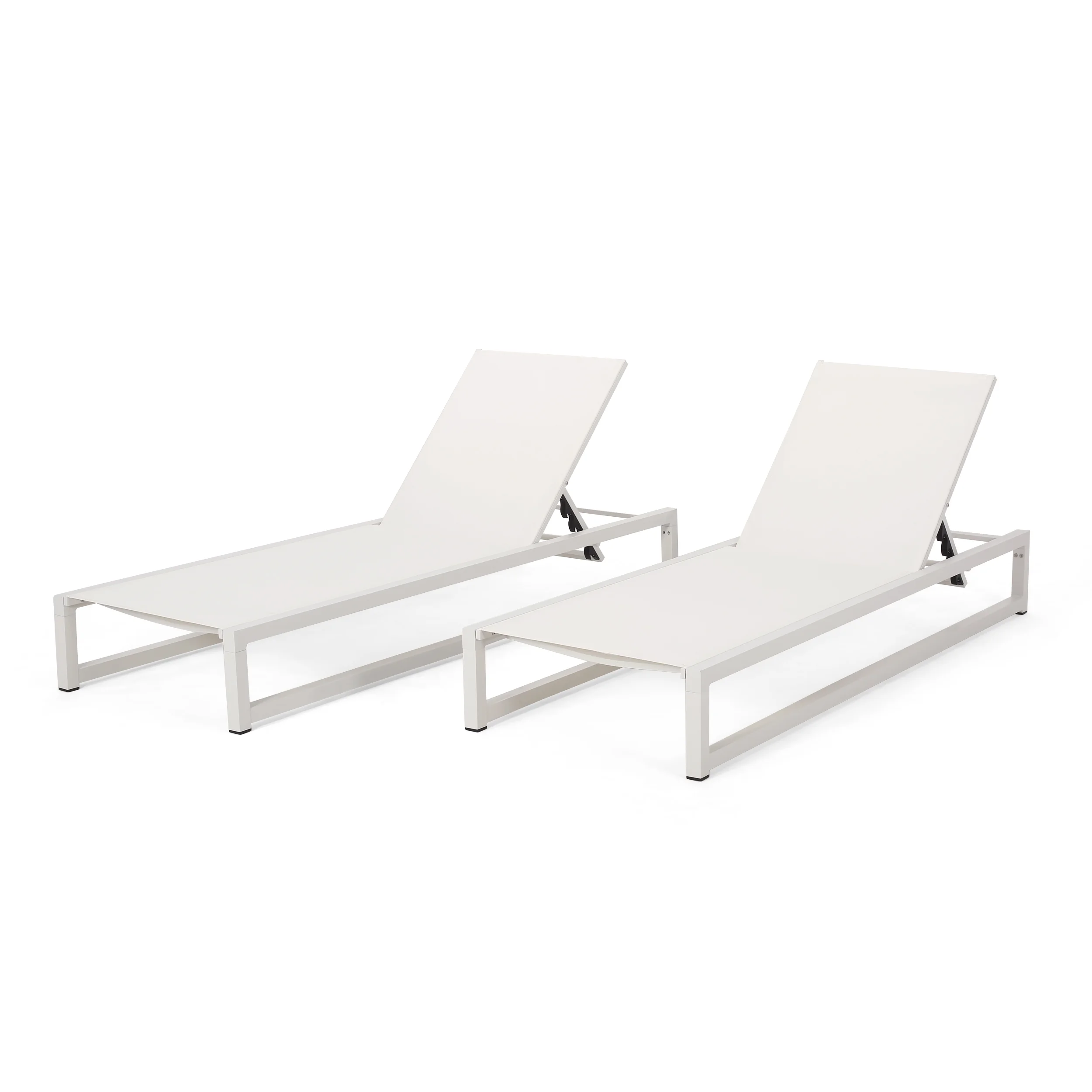 GDF Studio Mottetta Outdoor Mesh and Aluminum Armless Adjustable Chaise Lounges, Set of 2, White