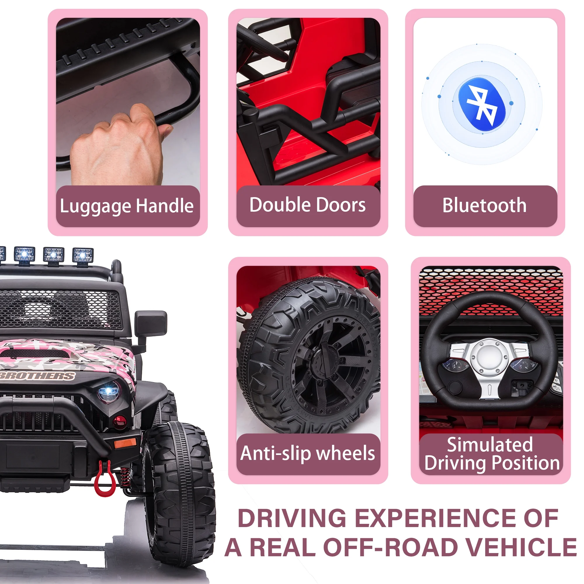 Ufurpie 24V JEEP Double Drive Children Ride-on Car With 200W*2 12V9AH*2 Battery,Parent Remote Control,Led Lights,Music Board with Bluetooth/MP3,Pink Camo