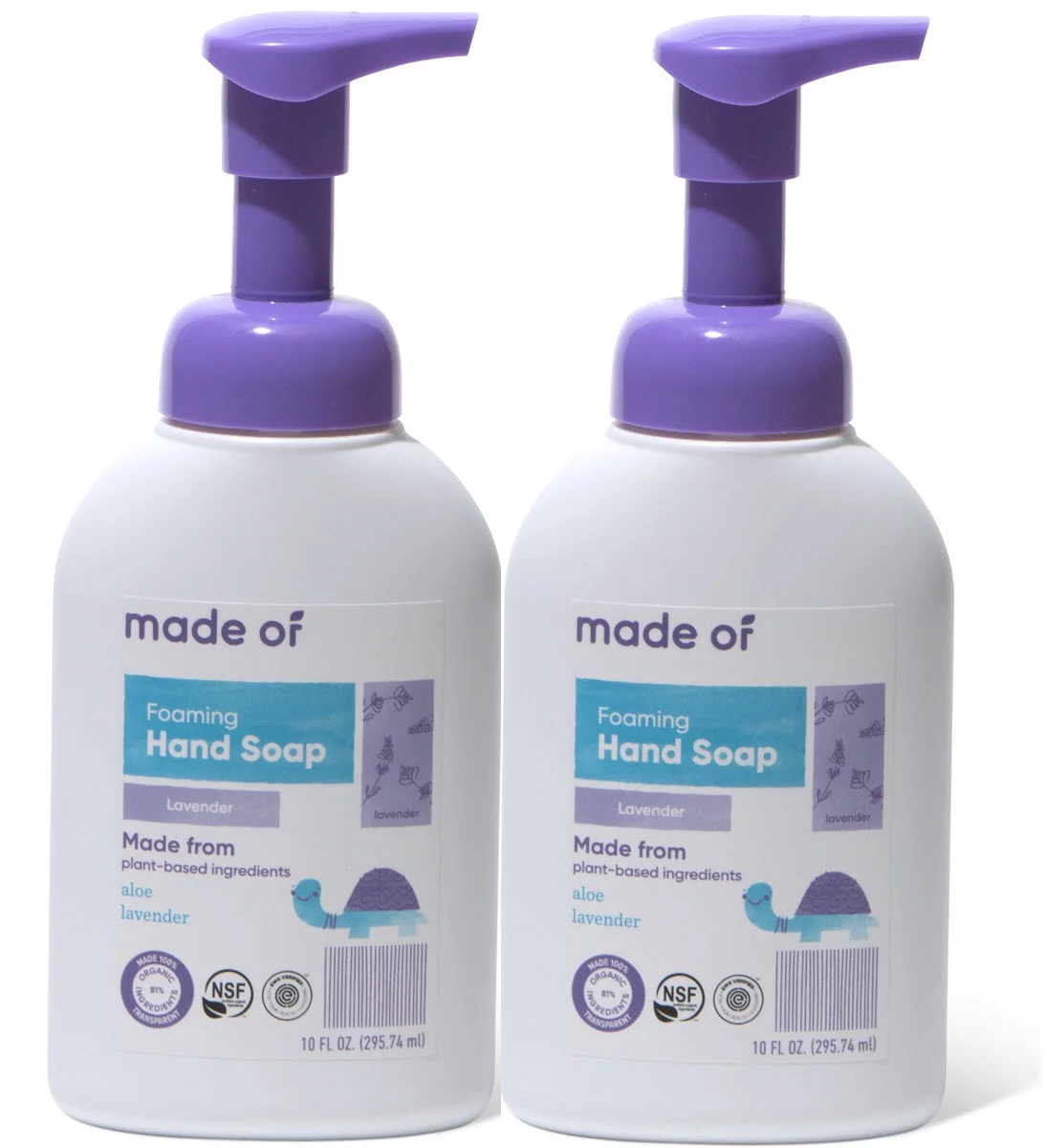 (Pack of 2) MADE OF Foaming Organic Castile Hand Soap, NSF Organic and EWG Verified, Lavender, 10 Oz