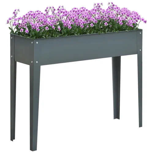 Buumin Outsunny Metal Raised Garden Bed, Elevated Planter Box with Legs and Drain Holes, Dark Gray