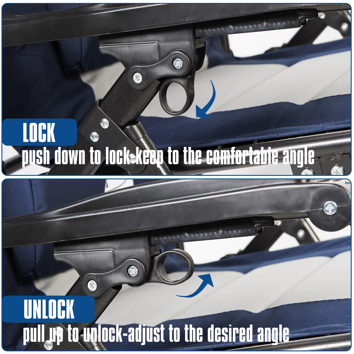 Coastrail Outdoor Oversized Zero Gravity Chair Wood Armrest Padded XXL Folding Patio Lounge Adjustable Recliner with Cup Holder & Side Table, 400lbs Weight Capacity, Blue