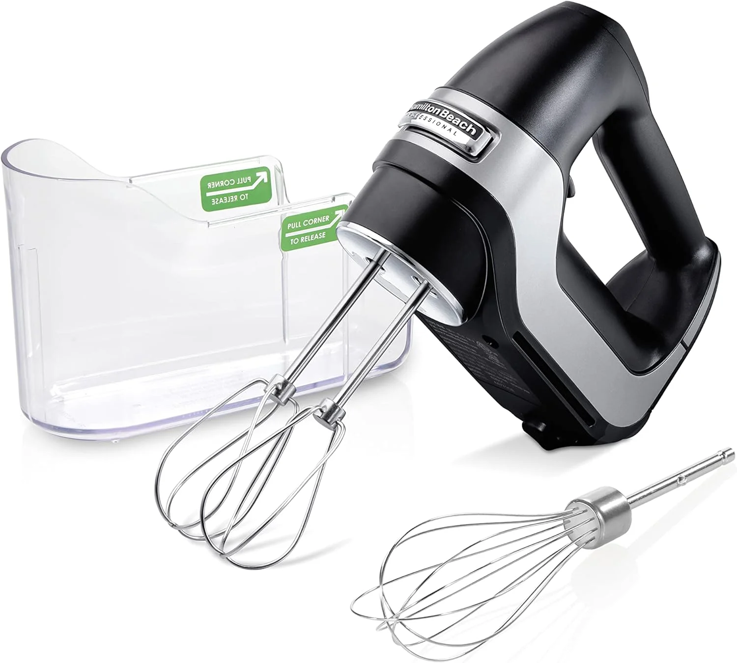 5-Speed Electric Hand Mixer with High-Performance DC Motor, Slow Start, Snap-On Storage Case, Stainless Steel Beaters & Whisk, White (62652)