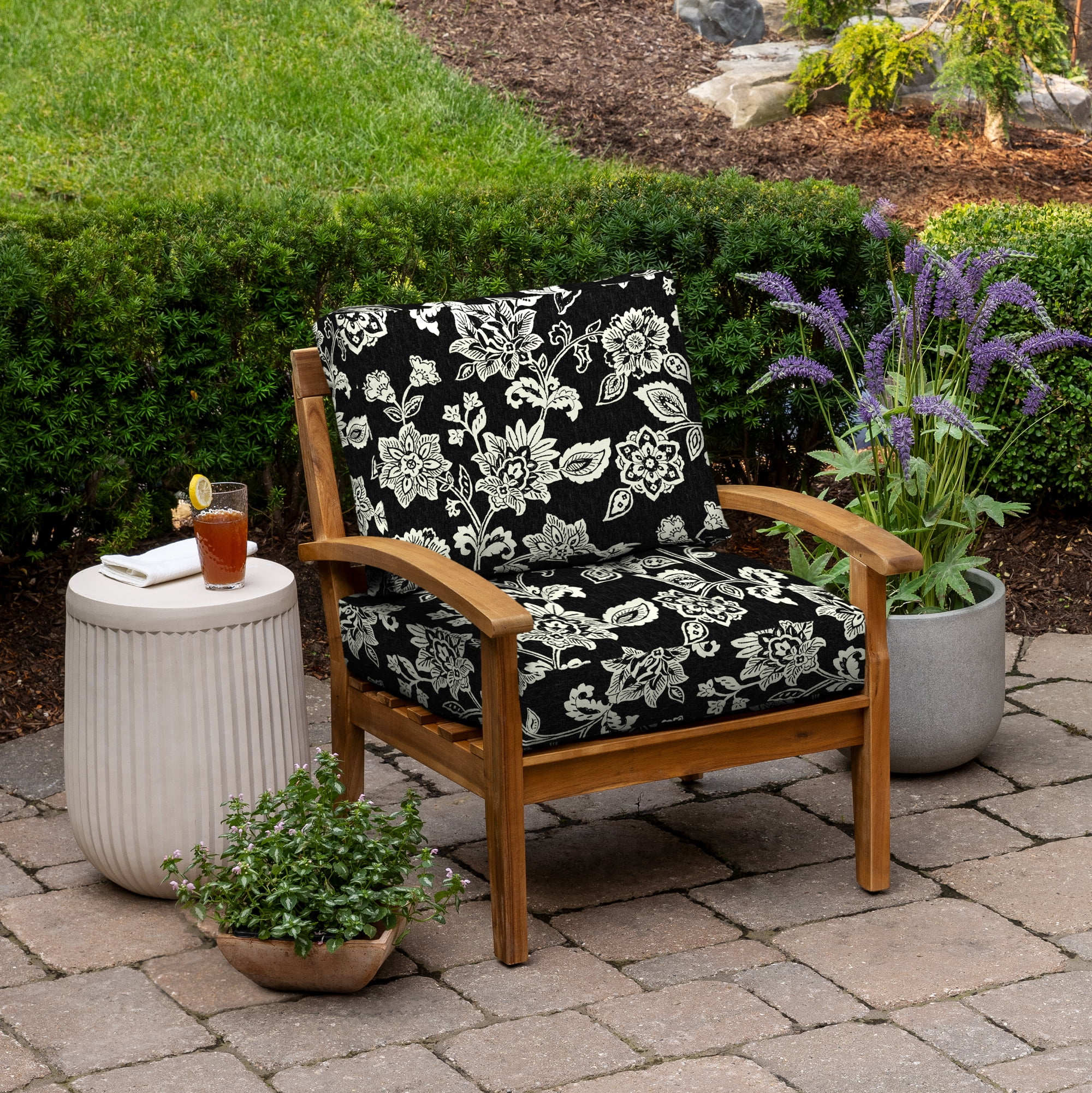 Arden Selections Outdoor Plush Modern Tufted Blowfill Deep Seat Set, 24 x 24, Water Repellent, Fade Resistant, Deep Seat Bottom and Back Cushion for Chair and Sofa 24 x 24, Ashland Black Jacobean