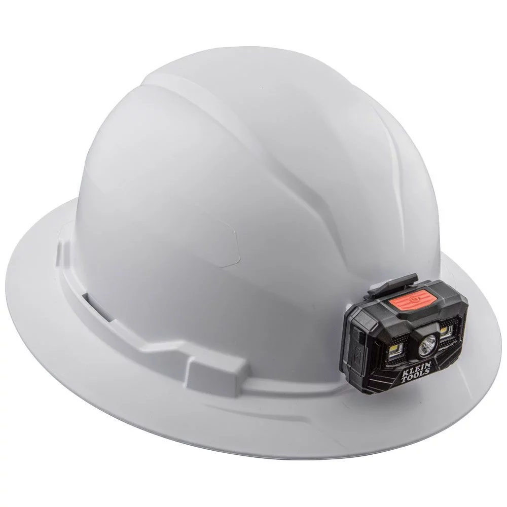 Klein Tools 60406RL Non-Vented Full Brim Hard Hat with Rechargeable Headlamp - White