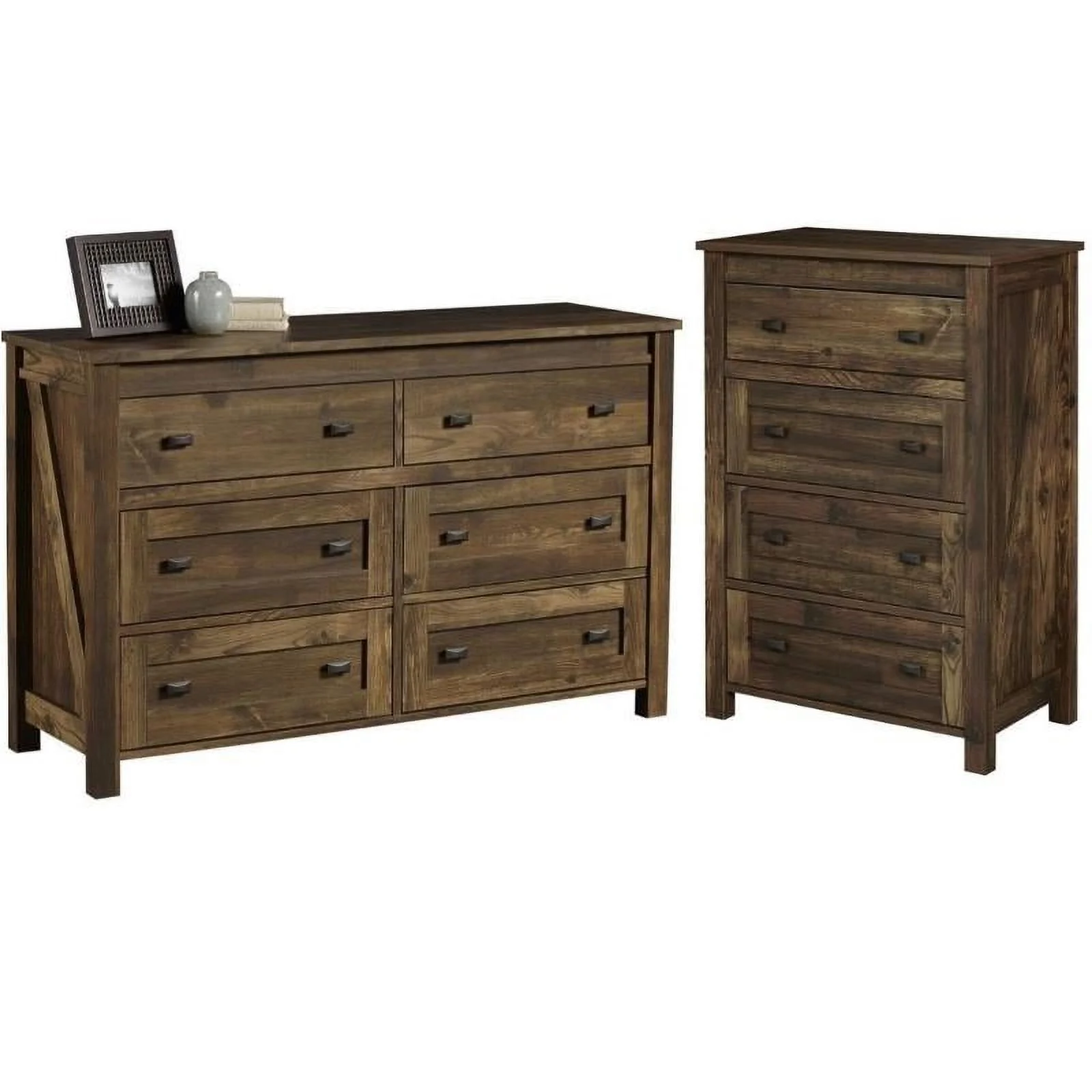 Home Square 2 Piece Bedroom Set with 2 Dressers (6 and 4 Drawer) in Rustic