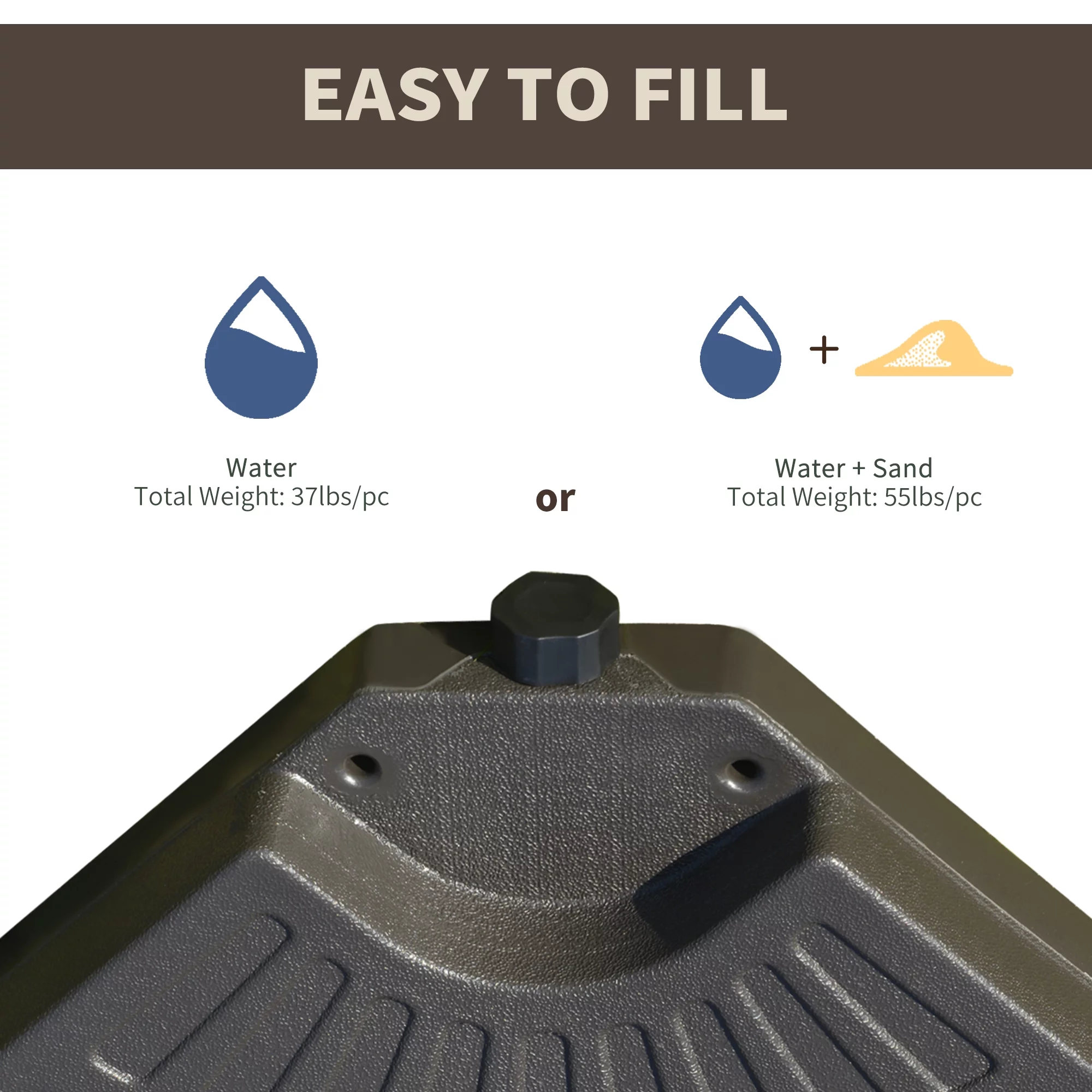 Outsunny 4 Pieces Cantilever Patio Umbrella Base, Fan Shaped Umbrella Weight w/ Built-In Handles & Rugged Material, 148 lbs Water and 220 lbs Water and Sand, Coffee