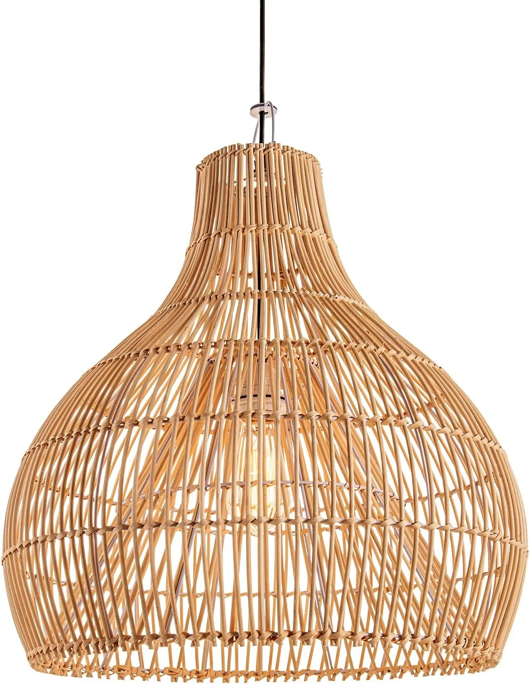 GOURE Rattan Pendant Light for Kitchen Island, Boho Wicker Chandelier Lighting, Handmade Woven Hanging Ceiling Light Lampshade for Living Room Bedroom