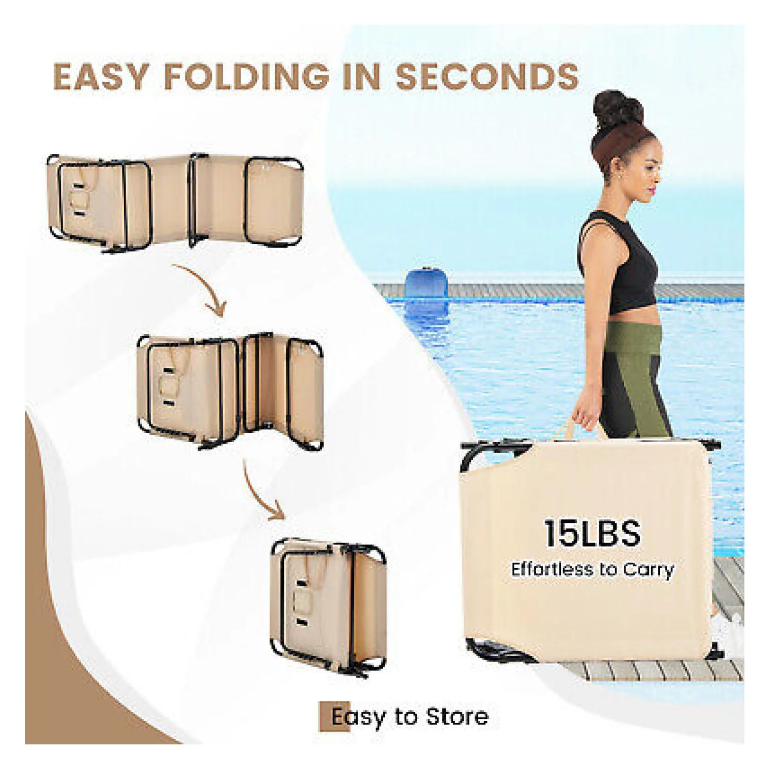 Folding Face Down Tanning Chair, Beach Lounge Chair with Face Hole