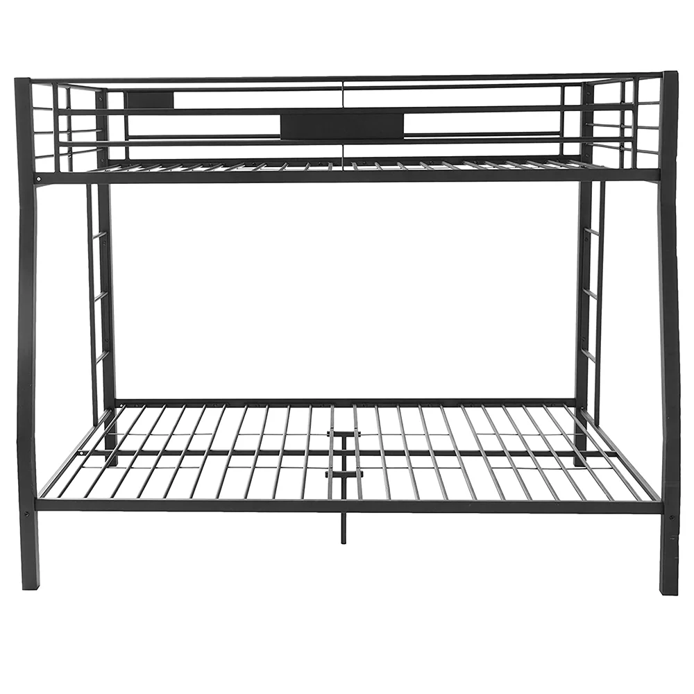 Full over Queen Bunk bed with Ladder and Guardrail in Sandy Black, Metal Frame, Space-Saving Design