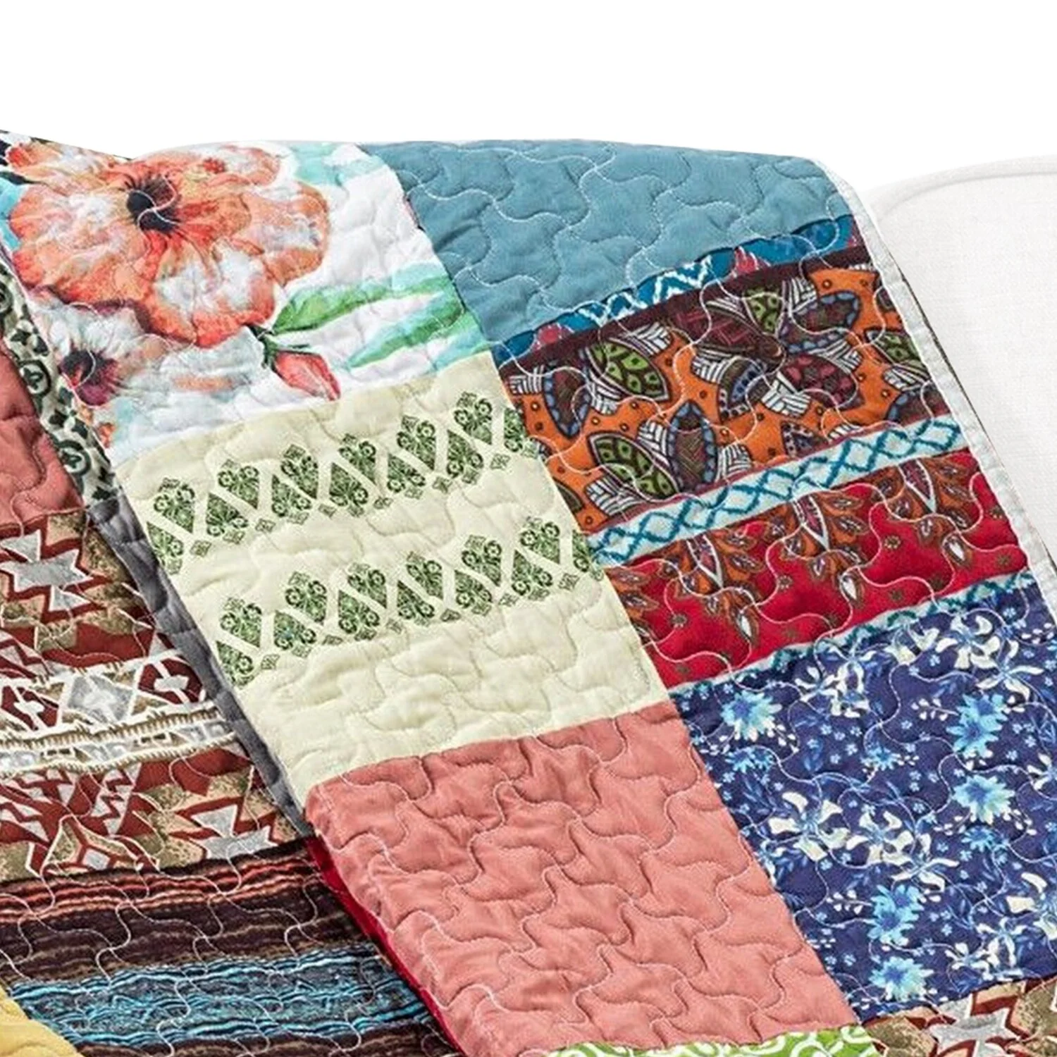 Benjara  1 x 60 x 50 in. Lily Quilted Patchwork Throw Blanket with Cotton Strips, Multi Color