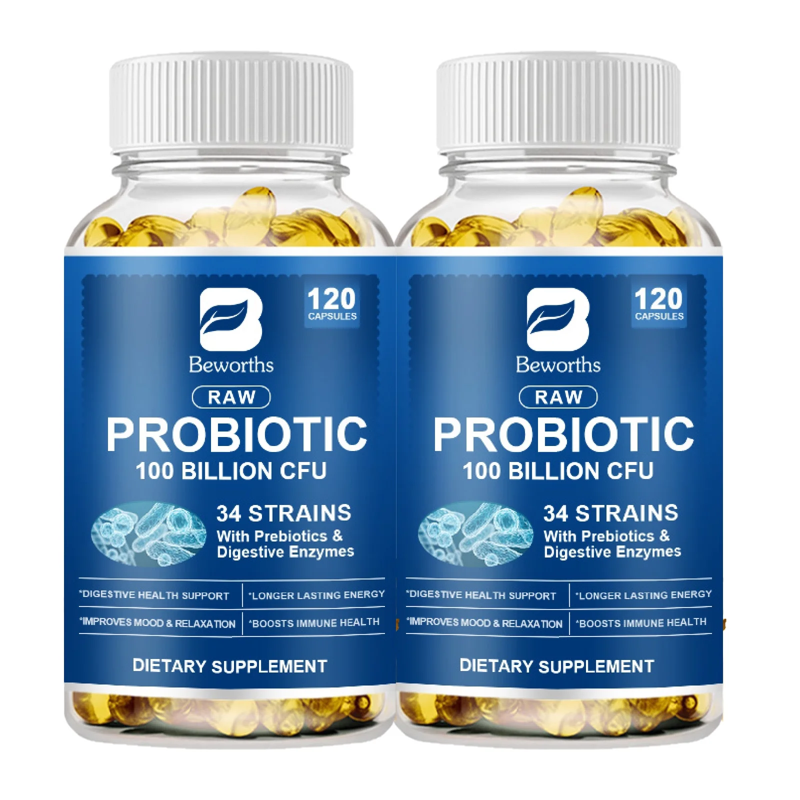 Probiotics 100 Billion CFU - 34 Strains + Organic Prebiotics - Immune, Digestive & Gut Health - Supports Occasional Constipation, Diarrhea, Gas & Bloating - for Women & Men - 240ct