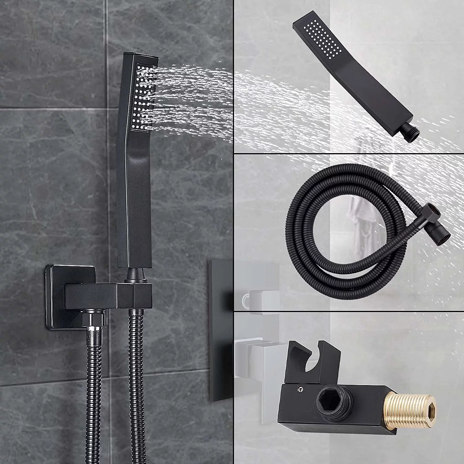 Shower Faucet Matte Black Shower System with 12 Inches Rain Shower Head and Handheld Spray Bathroom Luxury Rain Shower Faucet Set Complete Wall Mounted