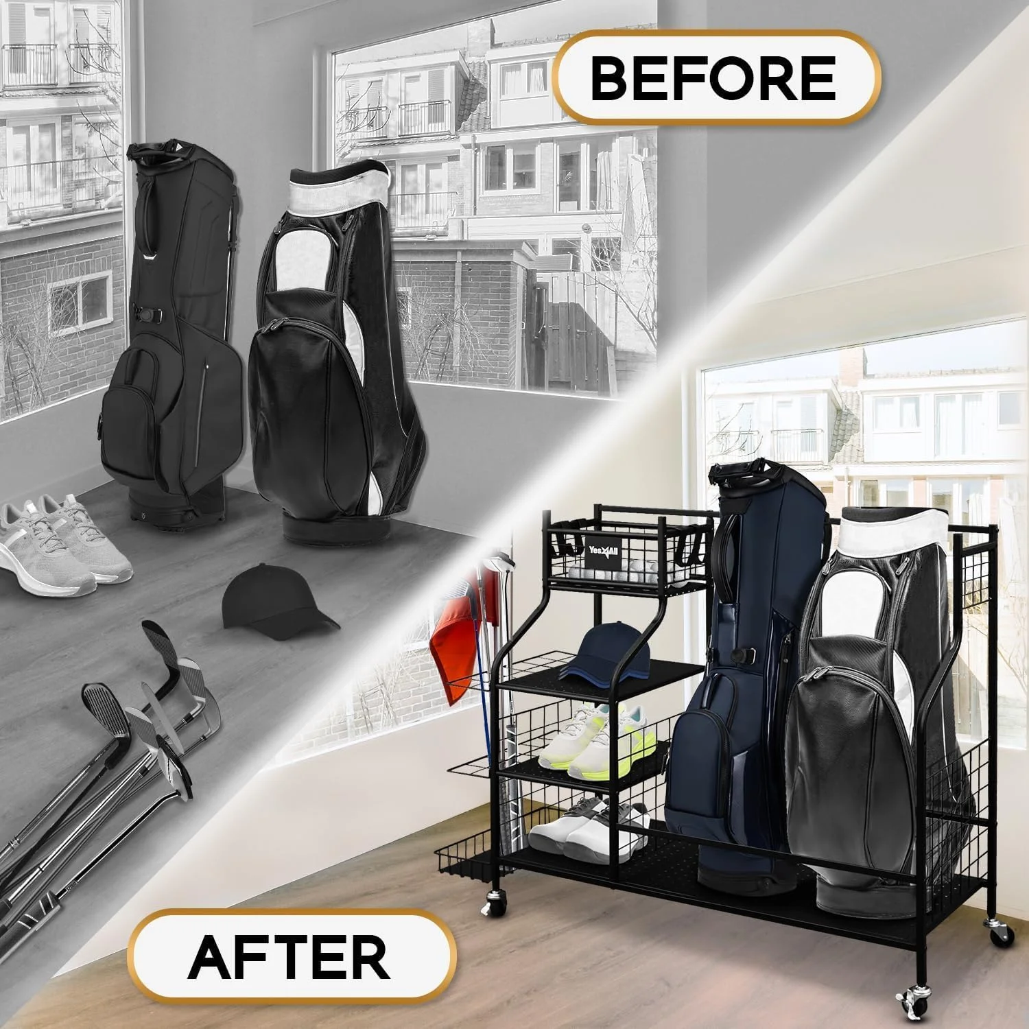 Golf Storage Garage Organizer - Extra Putter Stand