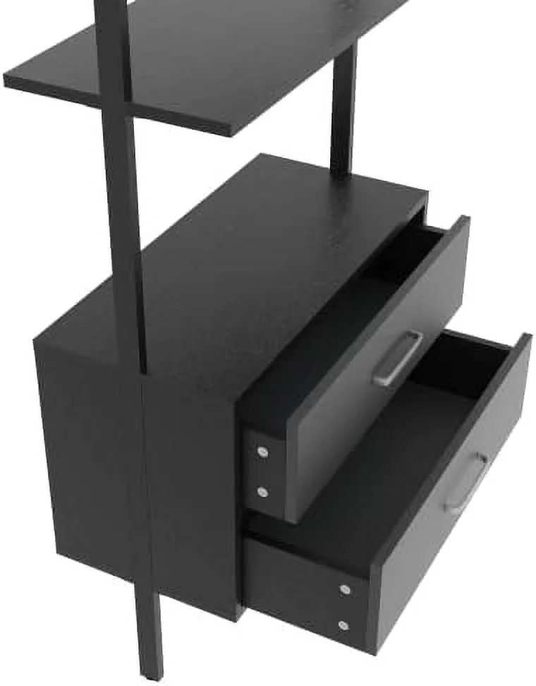 ZWNLKQG Ladder Bookshelf with 2 Drawers  3-Tier Display Bookcase  Shelves Plant Flower Stand with Metal Frame  Wall Mount Required