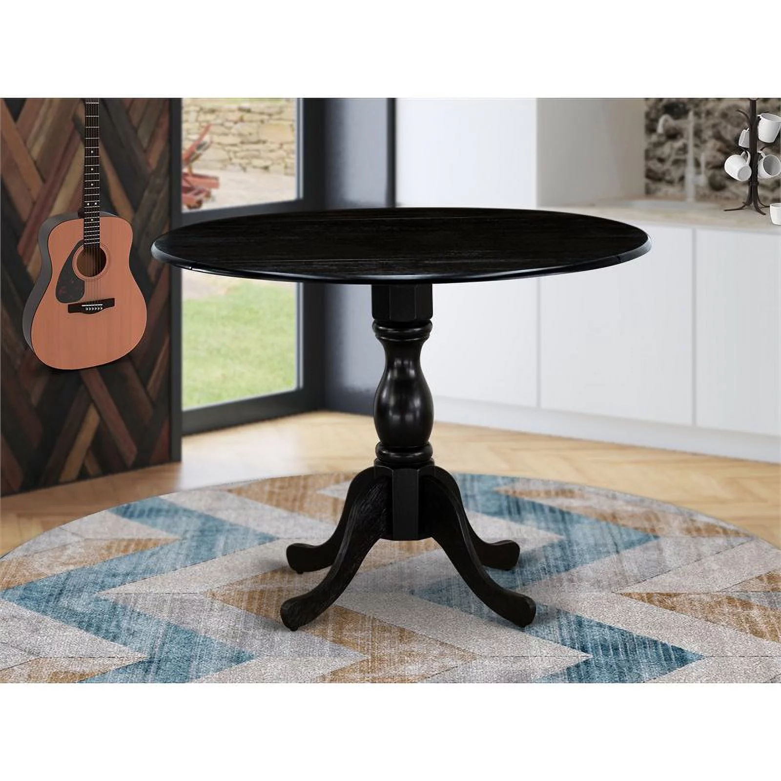 East West Furniture Dublin Wood Dining Table with Pedestal Legs in Black